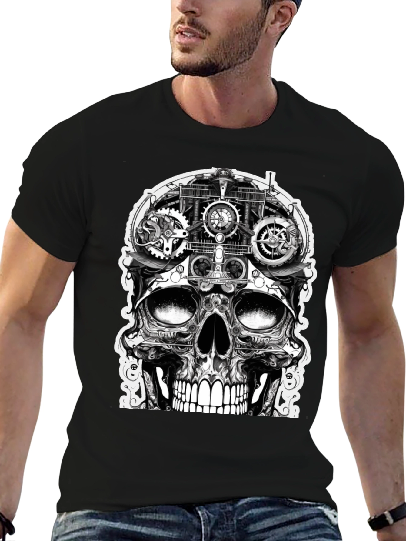 Steampunk Skull Graphic Tee - Black