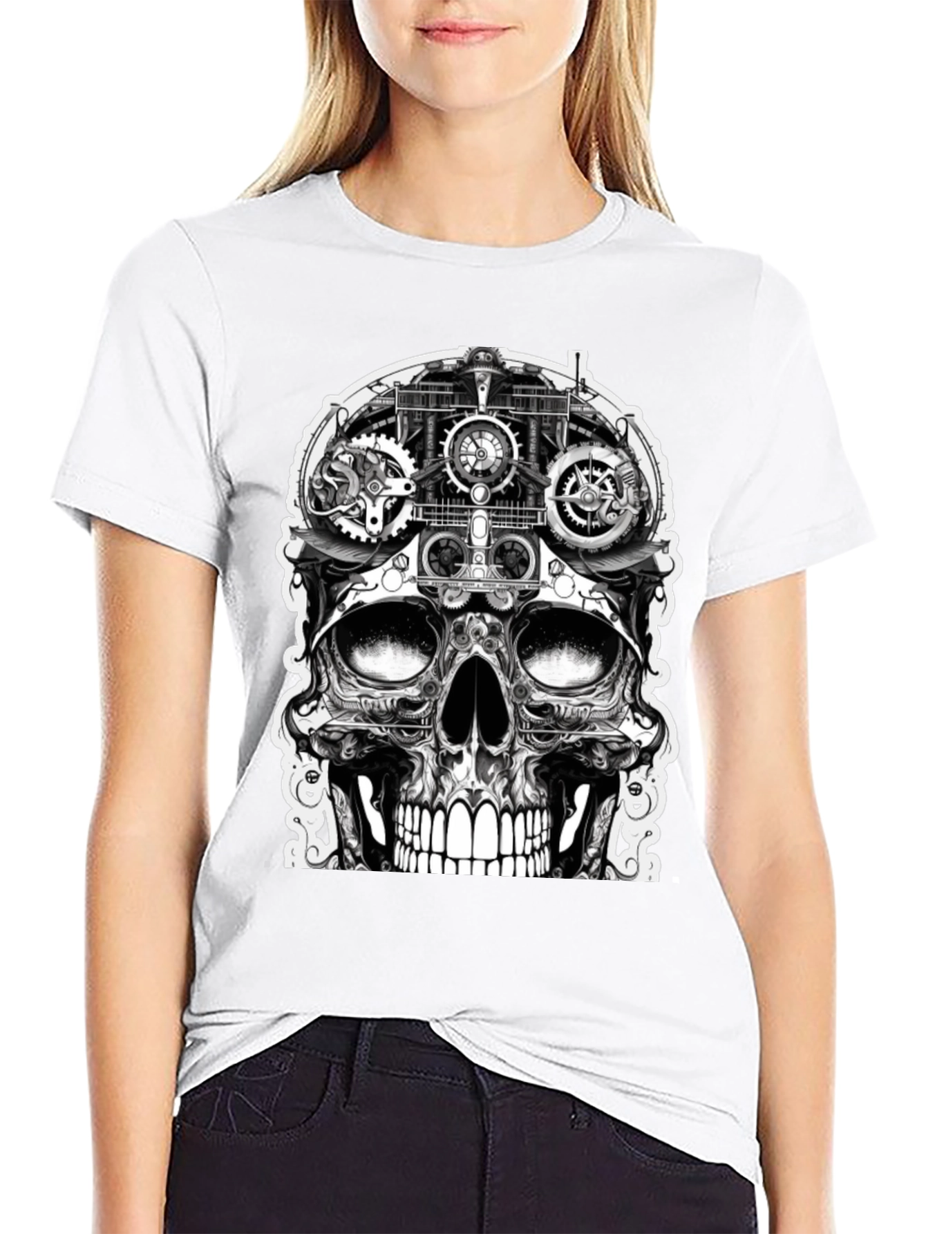 Steampunk Skull Graphic Tee - Black