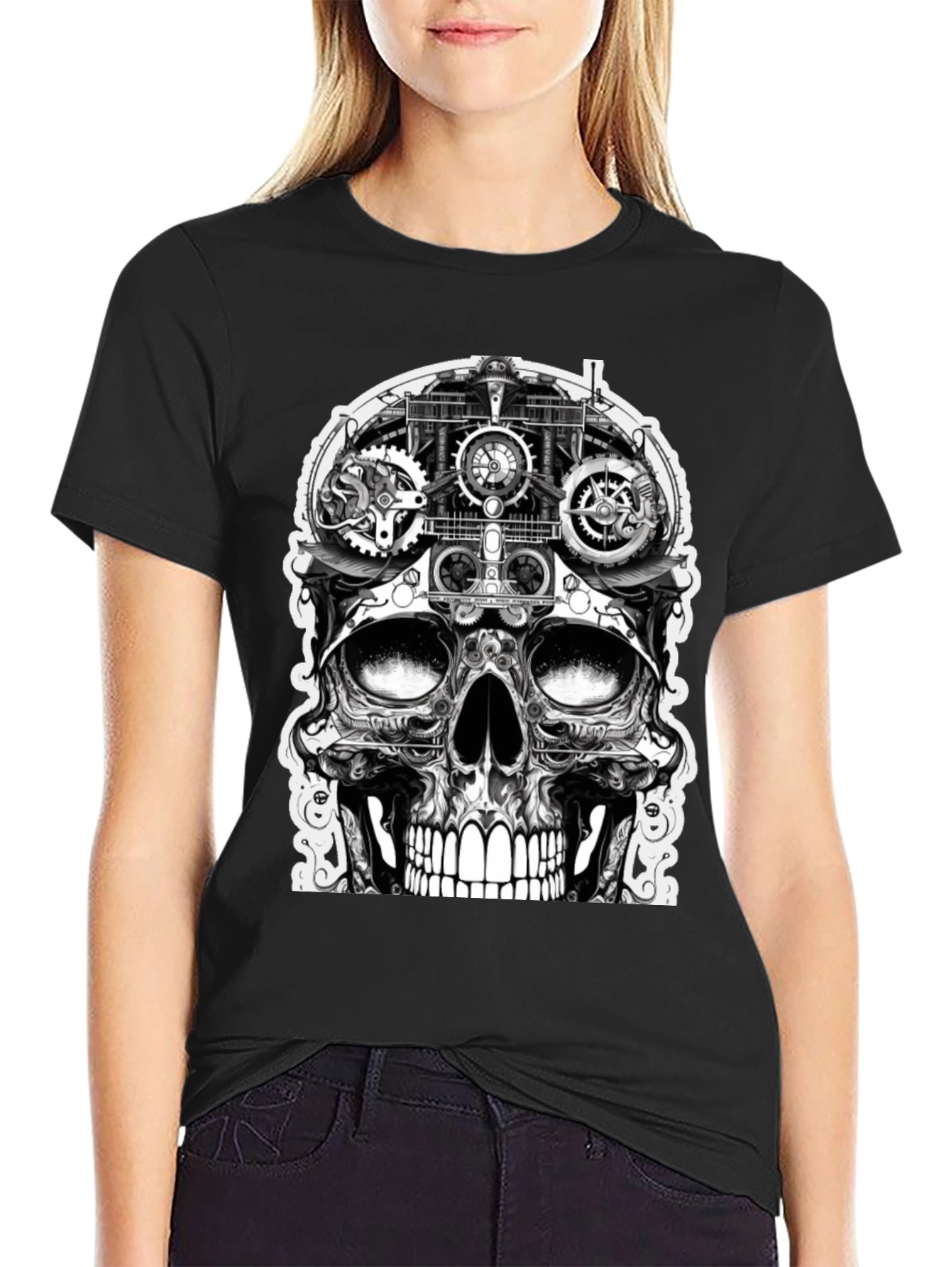 Steampunk Skull Graphic Tee - Black