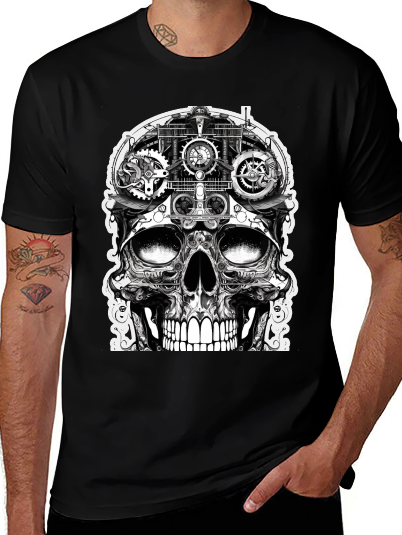 Steampunk Skull Graphic Tee - Black