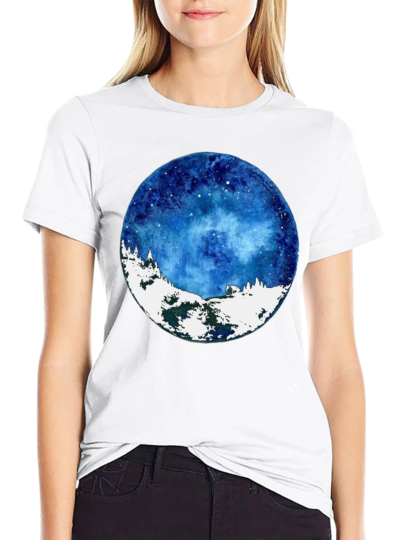 Celestial Winter Scene Graphic T-Shirt