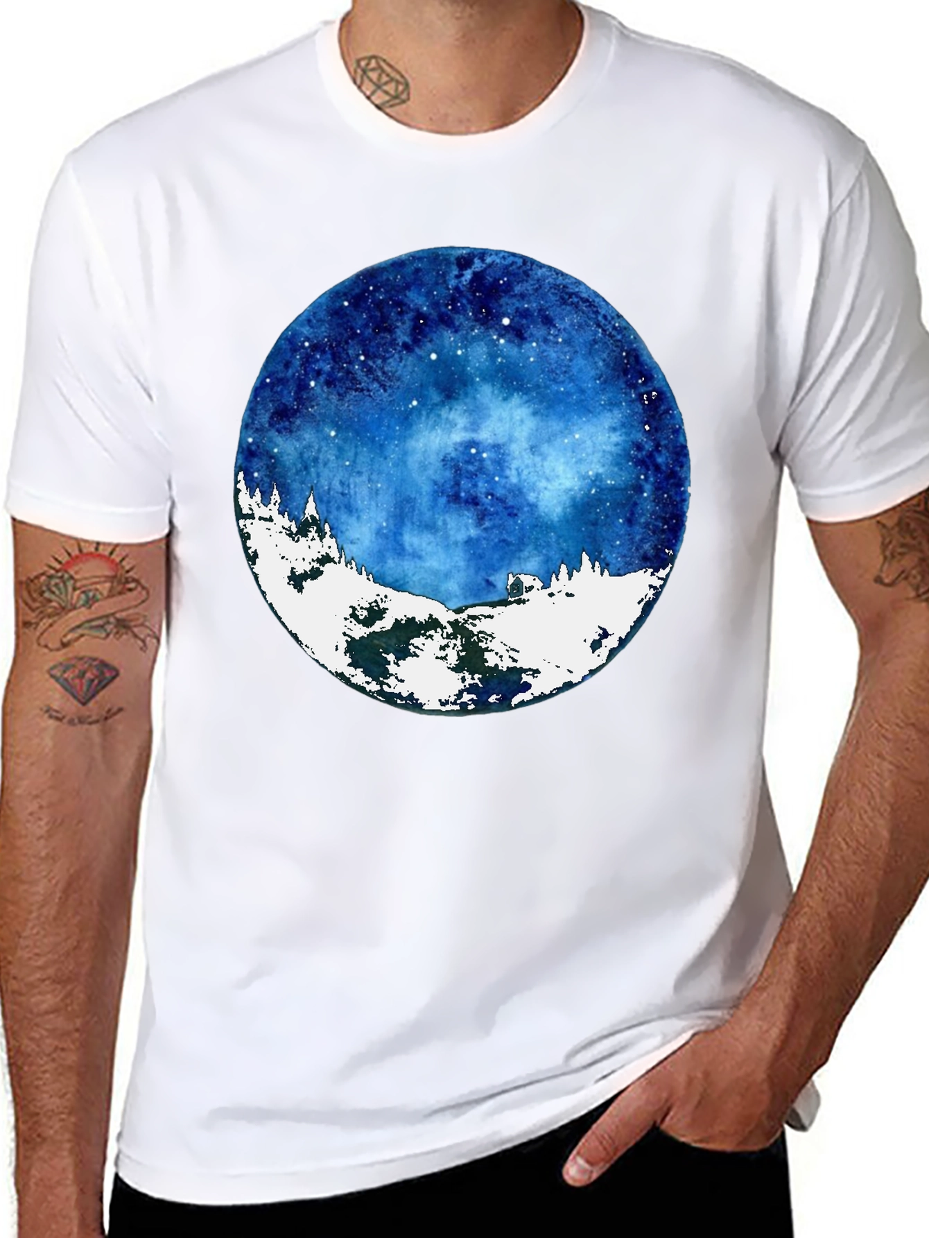 Celestial Winter Scene Graphic T-Shirt