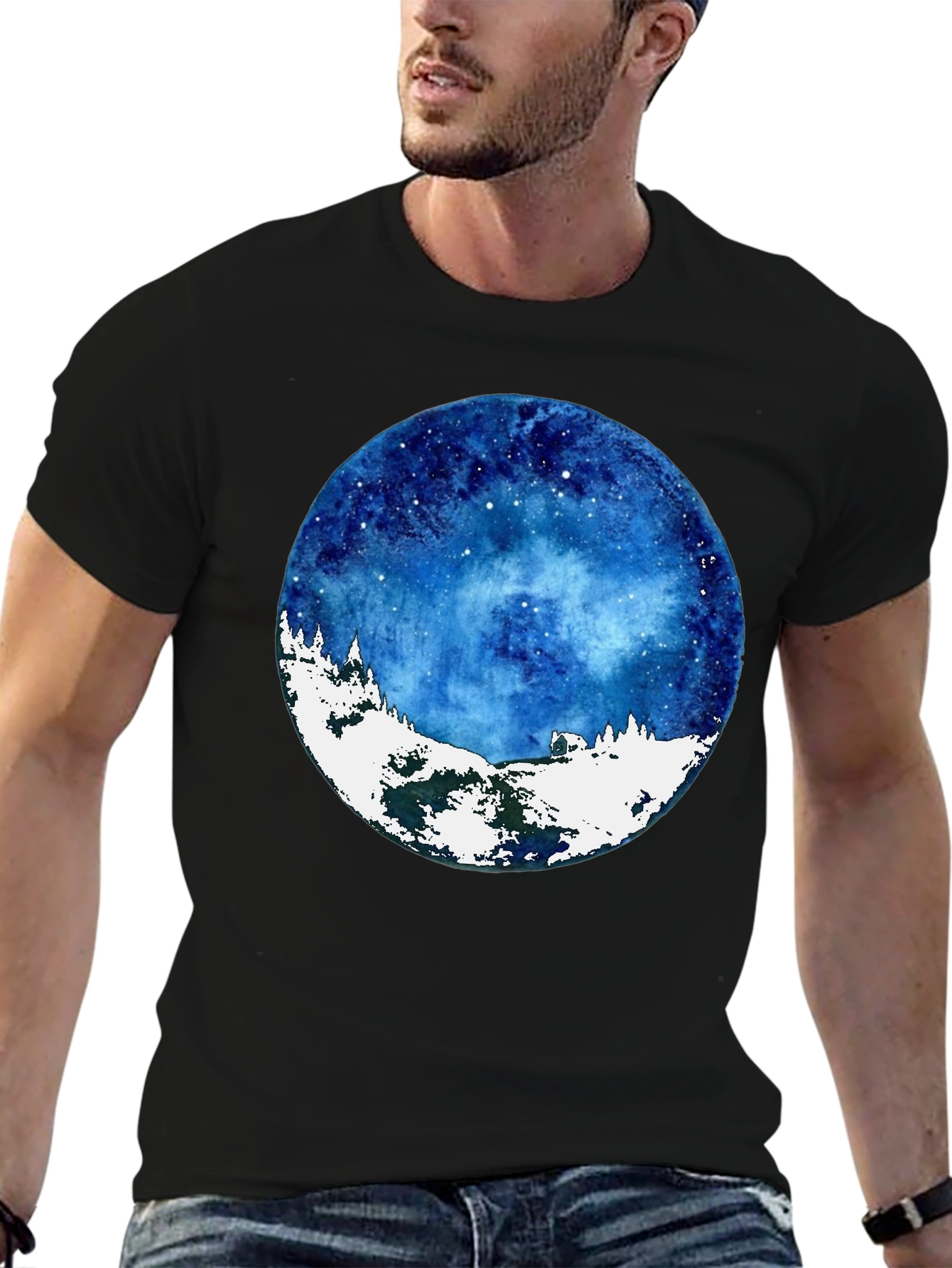 Celestial Winter Scene Graphic T-Shirt
