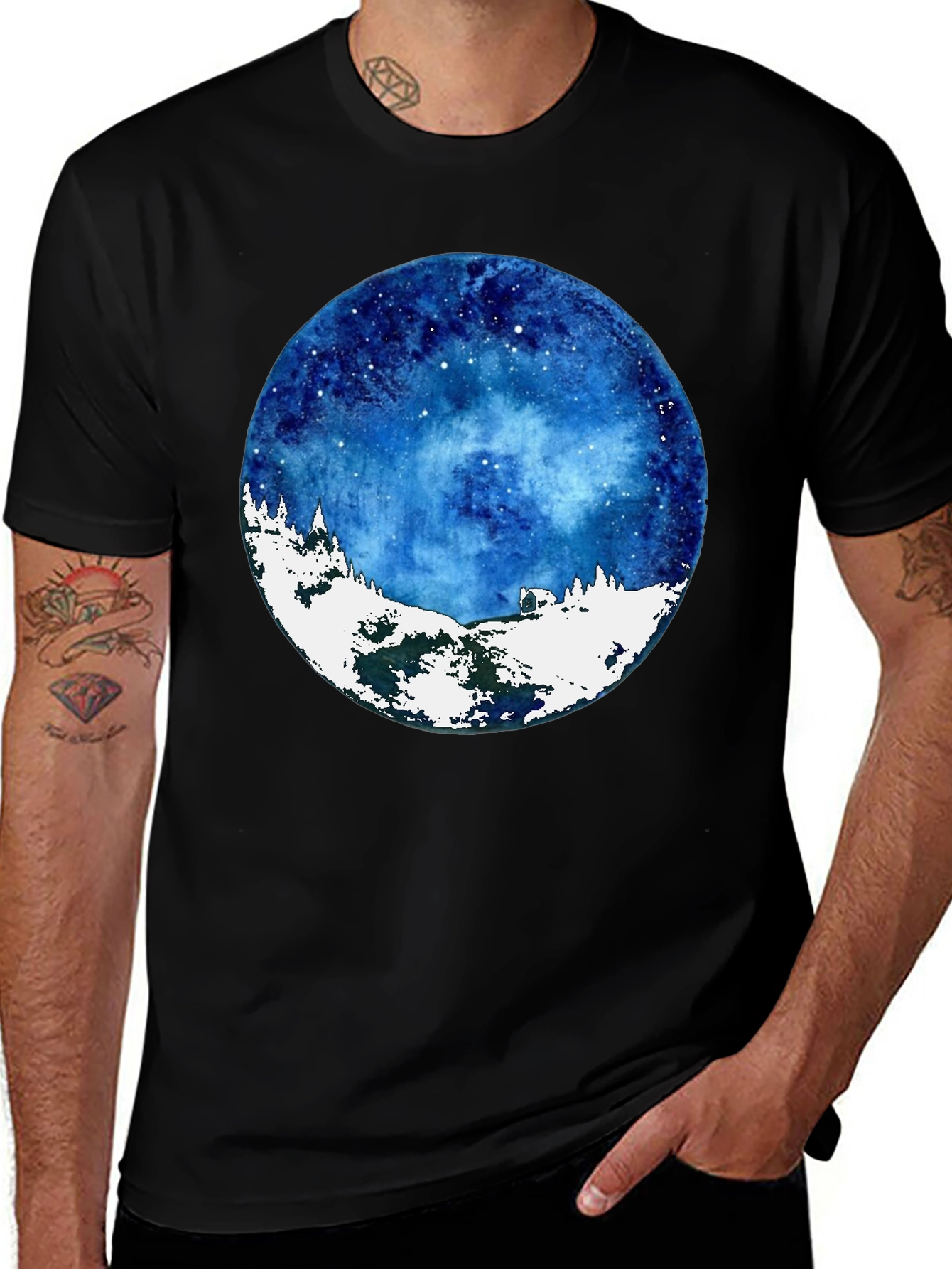 Celestial Winter Scene Graphic T-Shirt