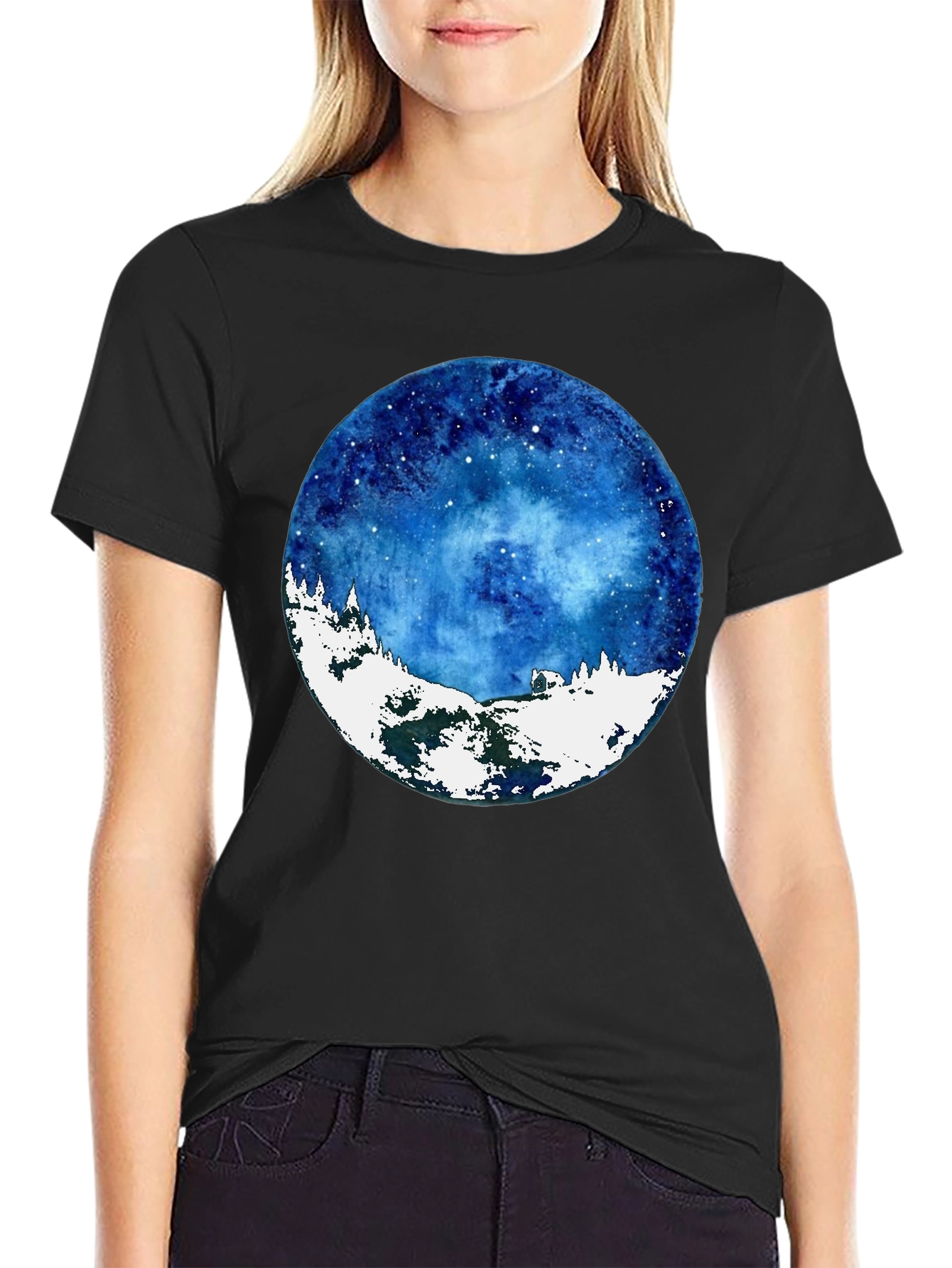 Celestial Winter Scene Graphic T-Shirt