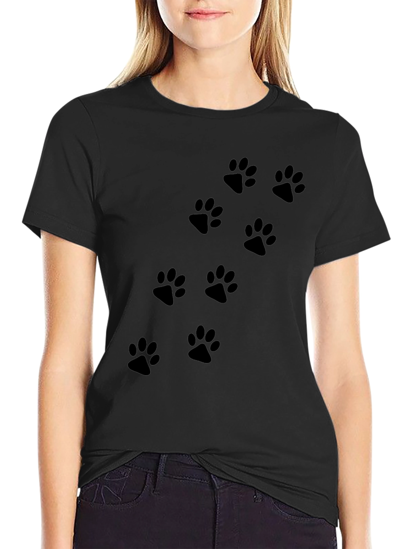 Black Paw Print Crew Neck T-Shirt