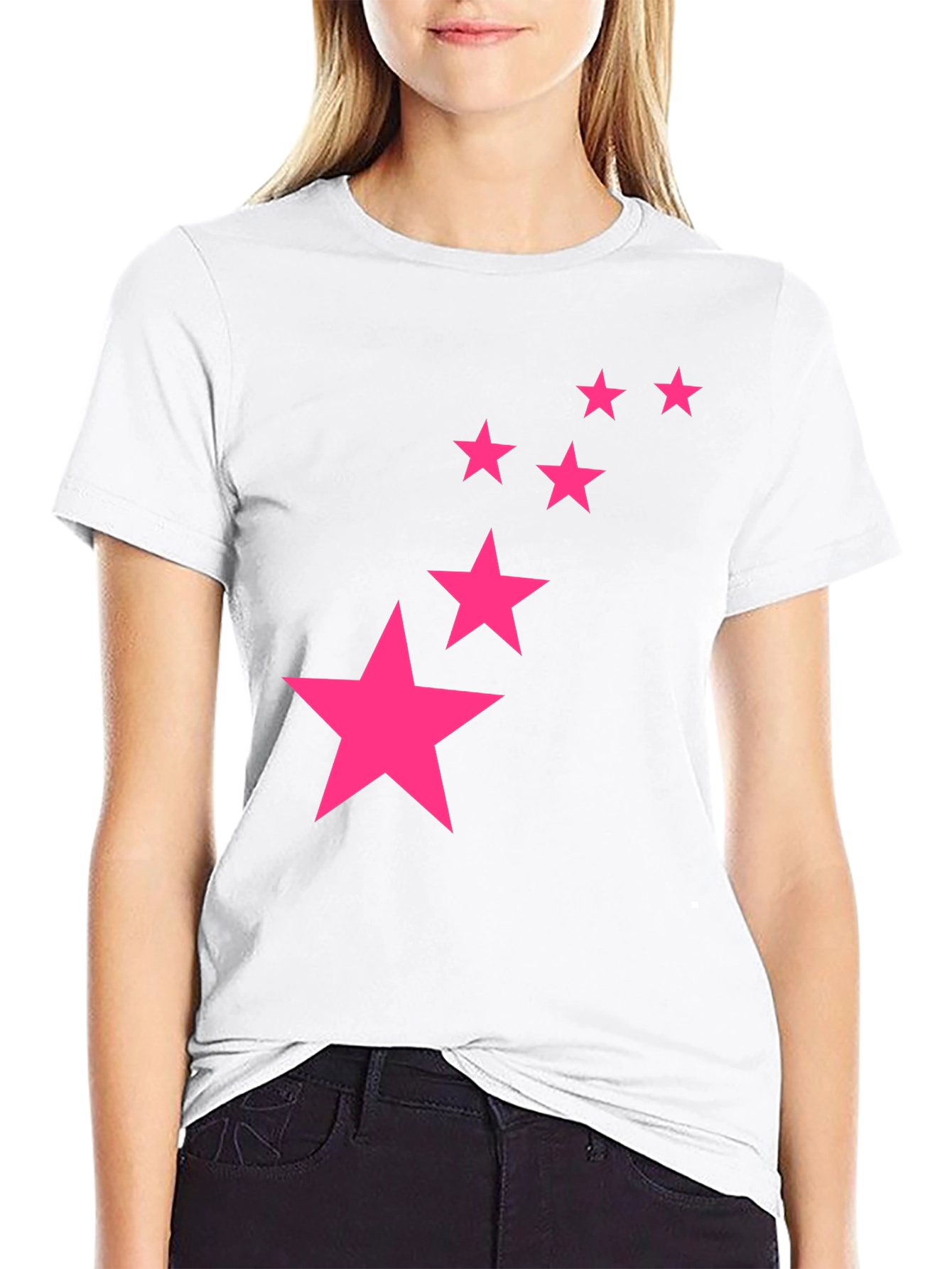 Black Tee with Pink Star Graphic Print