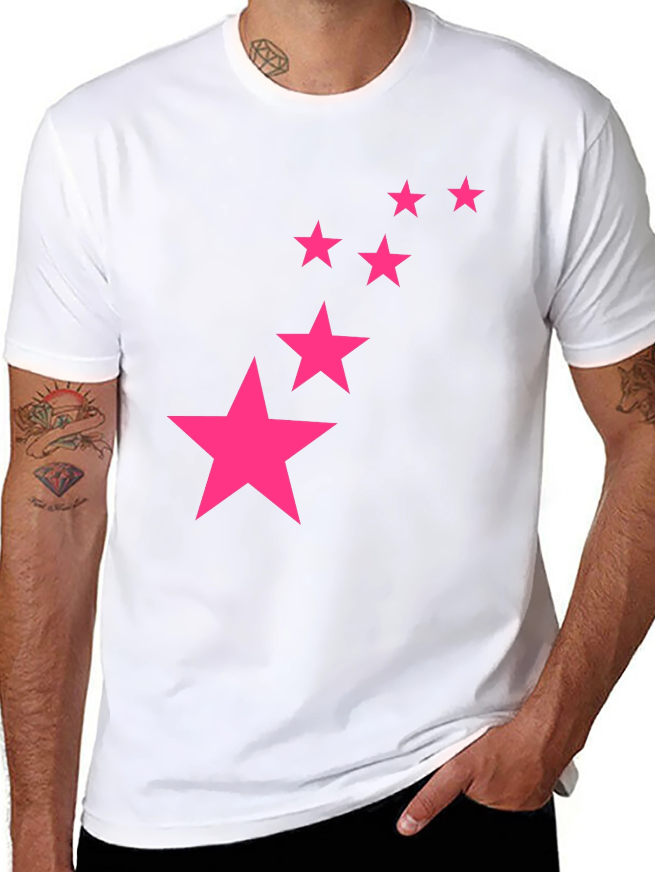 Black Tee with Pink Star Graphic Print