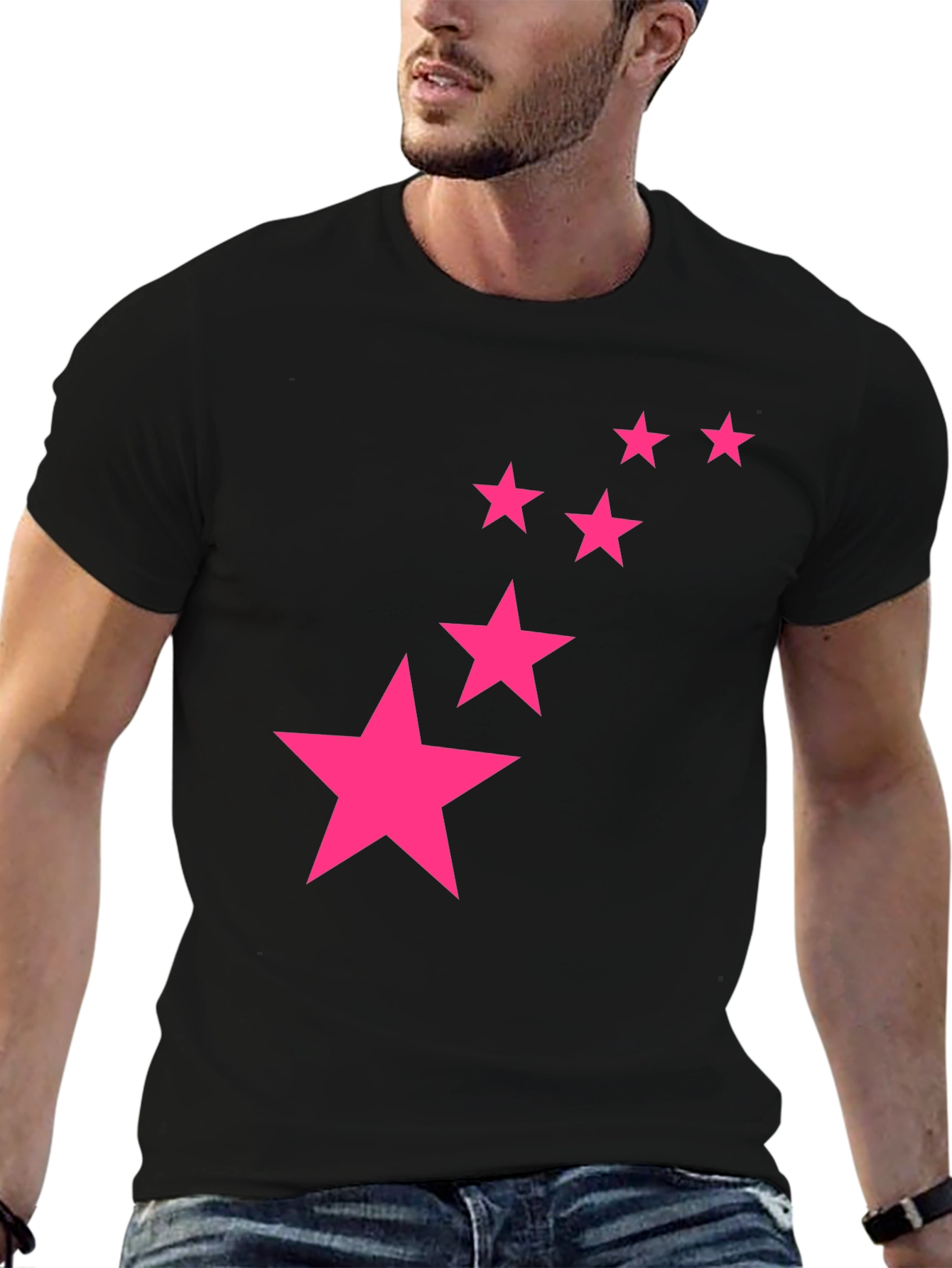 Black Tee with Pink Star Graphic Print