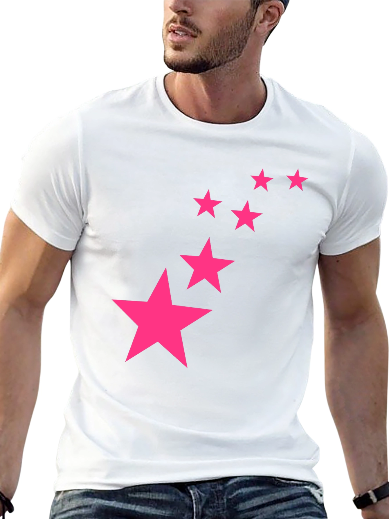 Black Tee with Pink Star Graphic Print