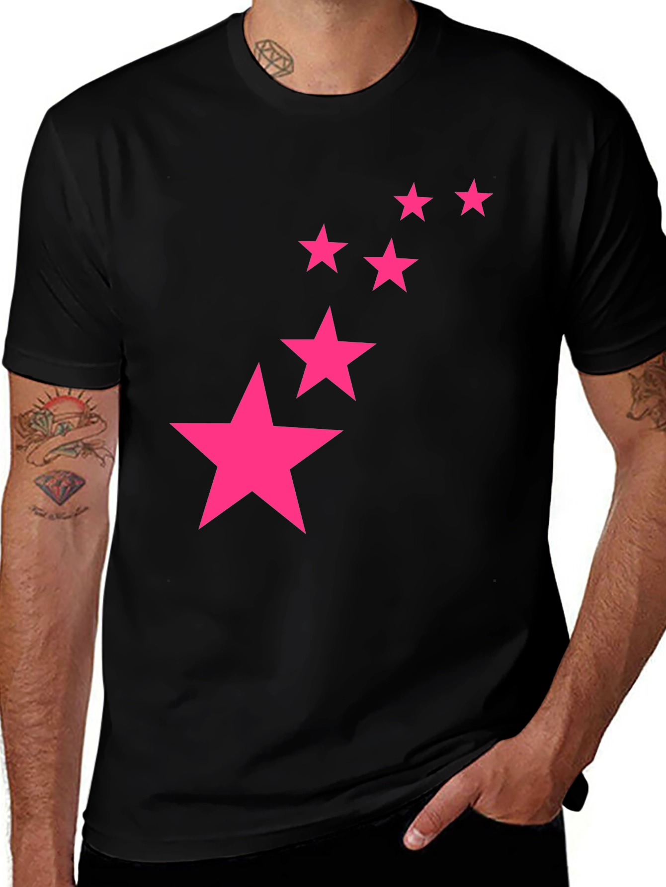 Black Tee with Pink Star Graphic Print