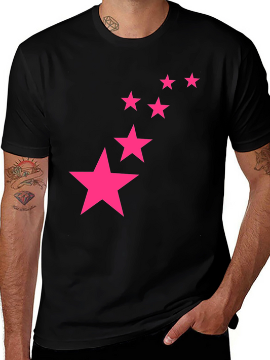 Black Tee with Pink Star Graphic Print