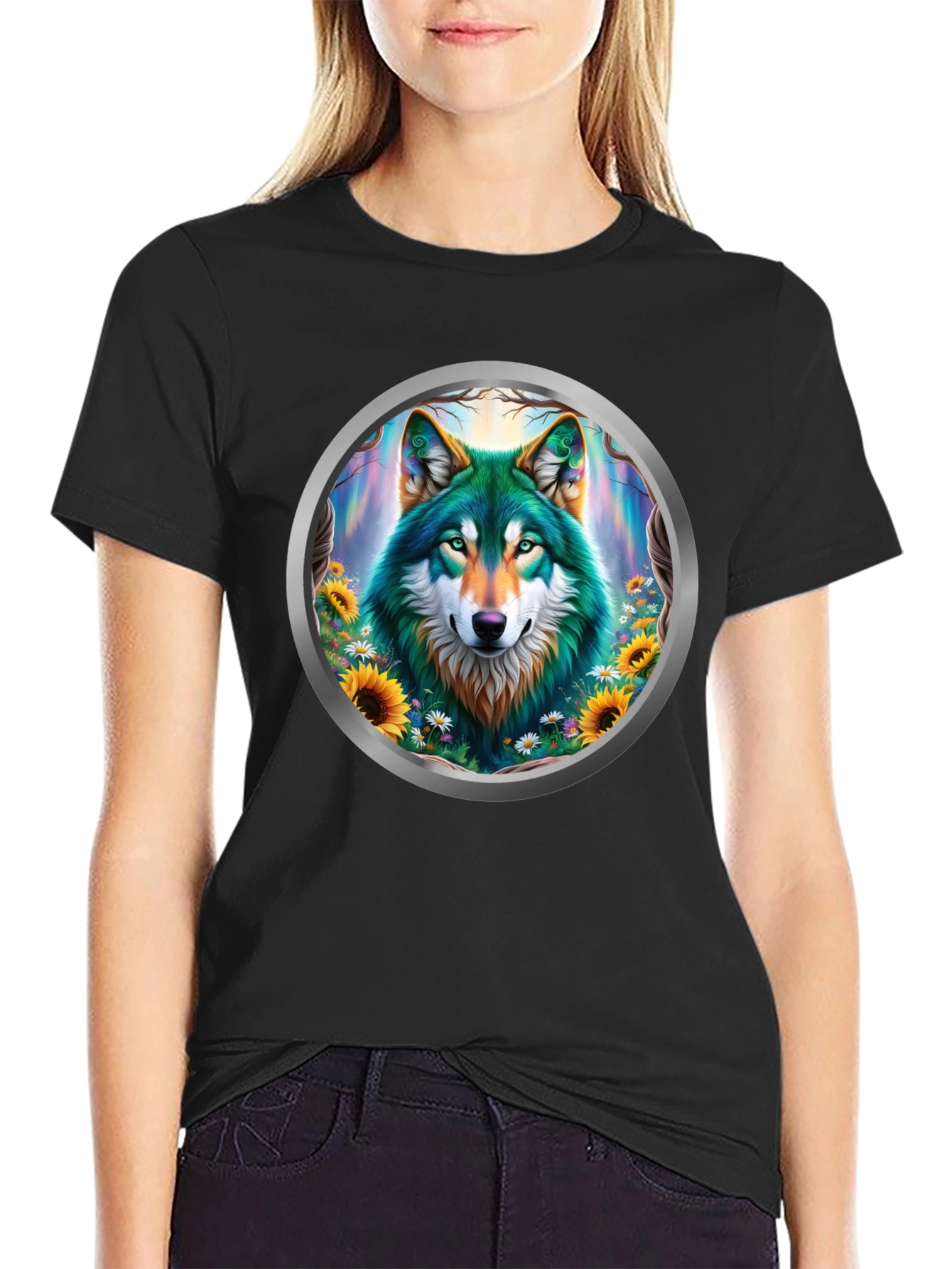 Wolf Circle Graphic T-Shirt - Nature Art