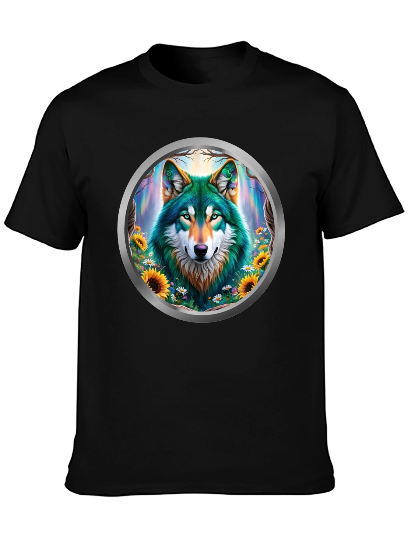 Wolf Circle Graphic T-Shirt - Nature Art