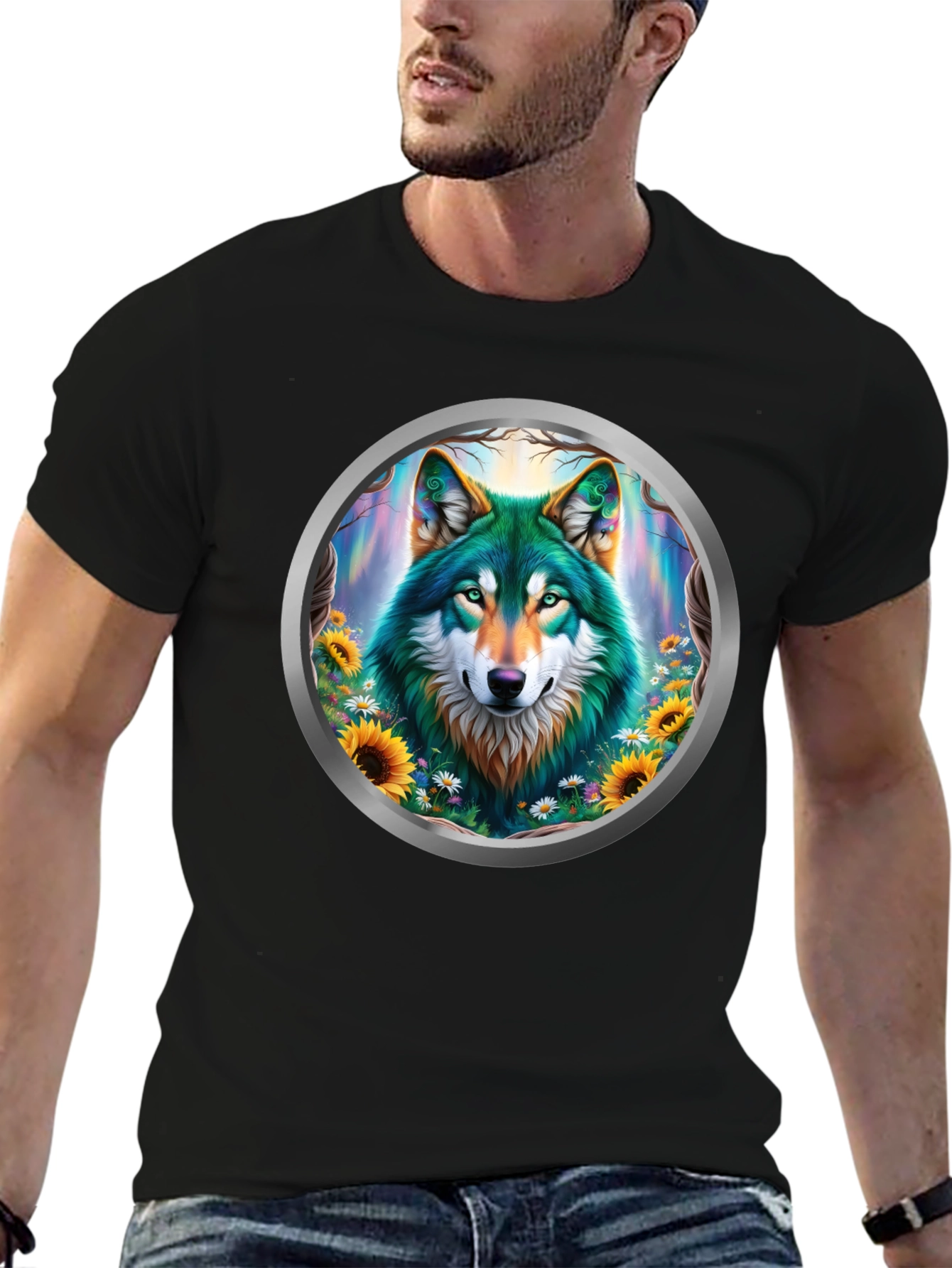 Wolf Circle Graphic T-Shirt - Nature Art