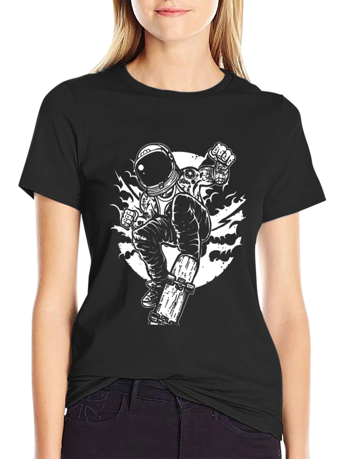 Astronaut Skateboarder Black T-Shirt