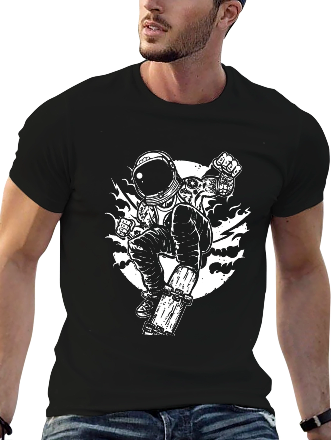 Astronaut Skateboarder Black T-Shirt