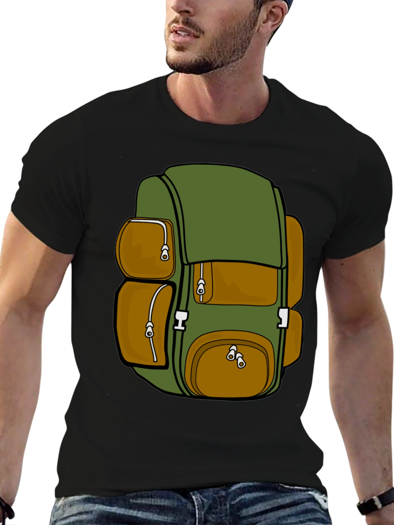 Cartoon Backpack Graphic T-Shirt