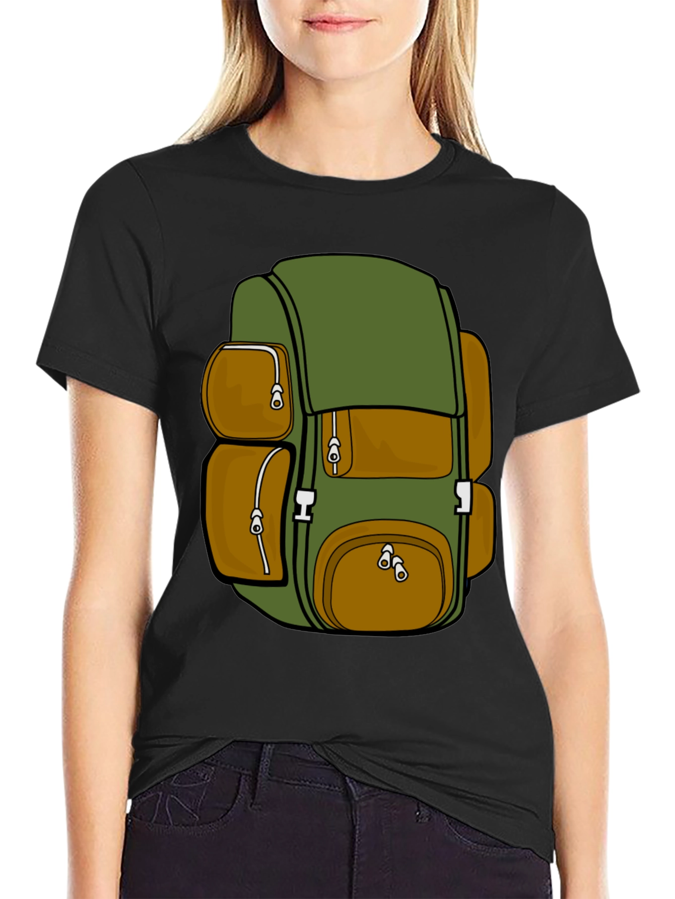 Cartoon Backpack Graphic T-Shirt