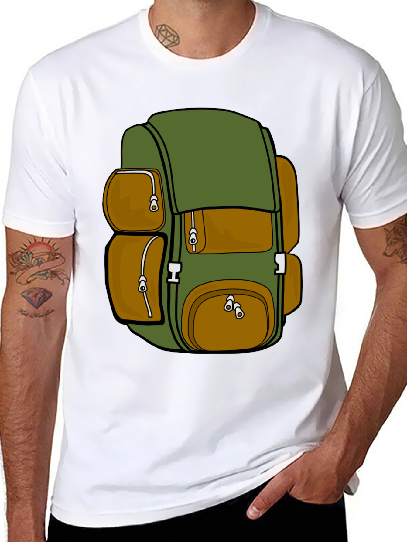 Cartoon Backpack Graphic T-Shirt