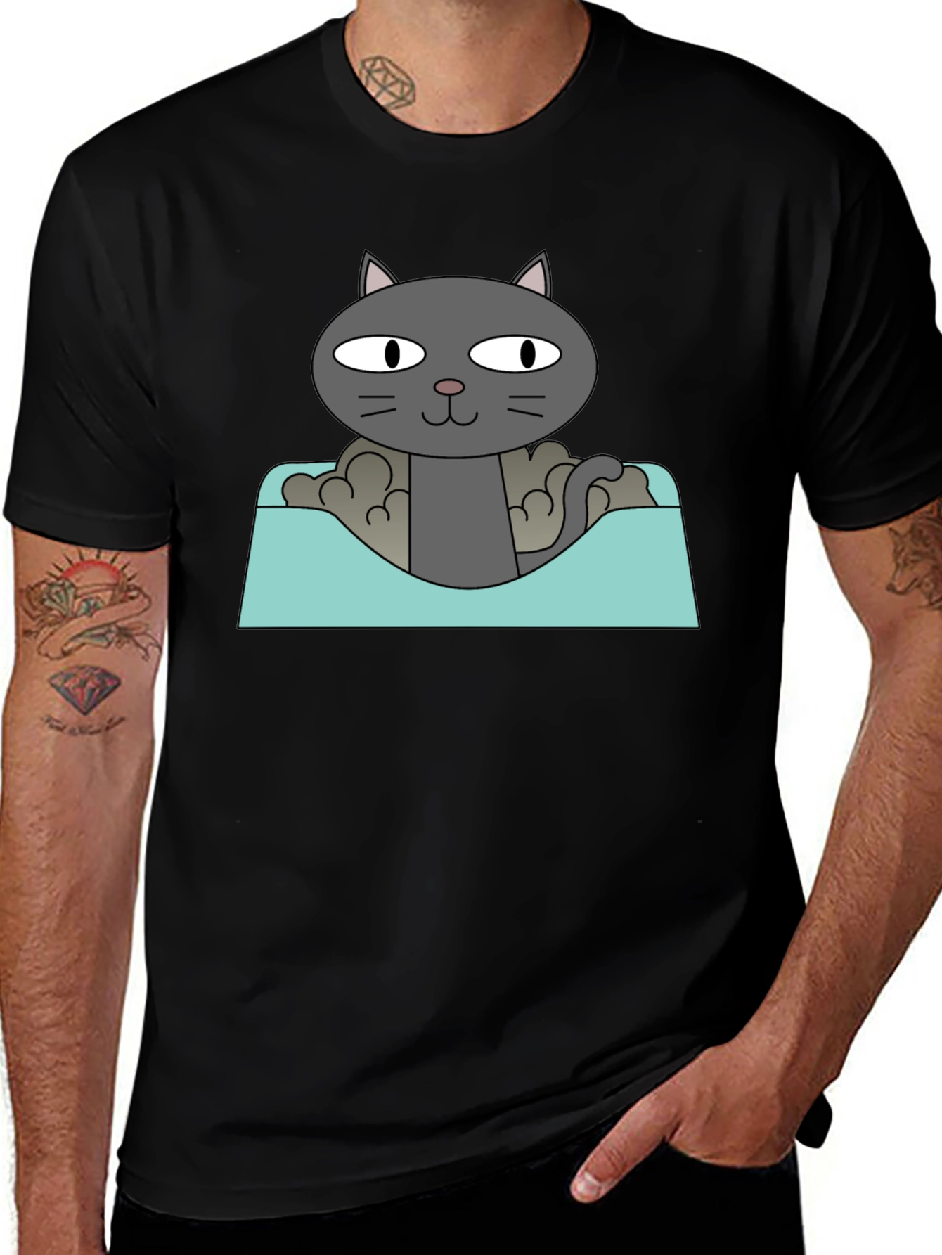 Cat in a Box Graphic T-Shirt - Black