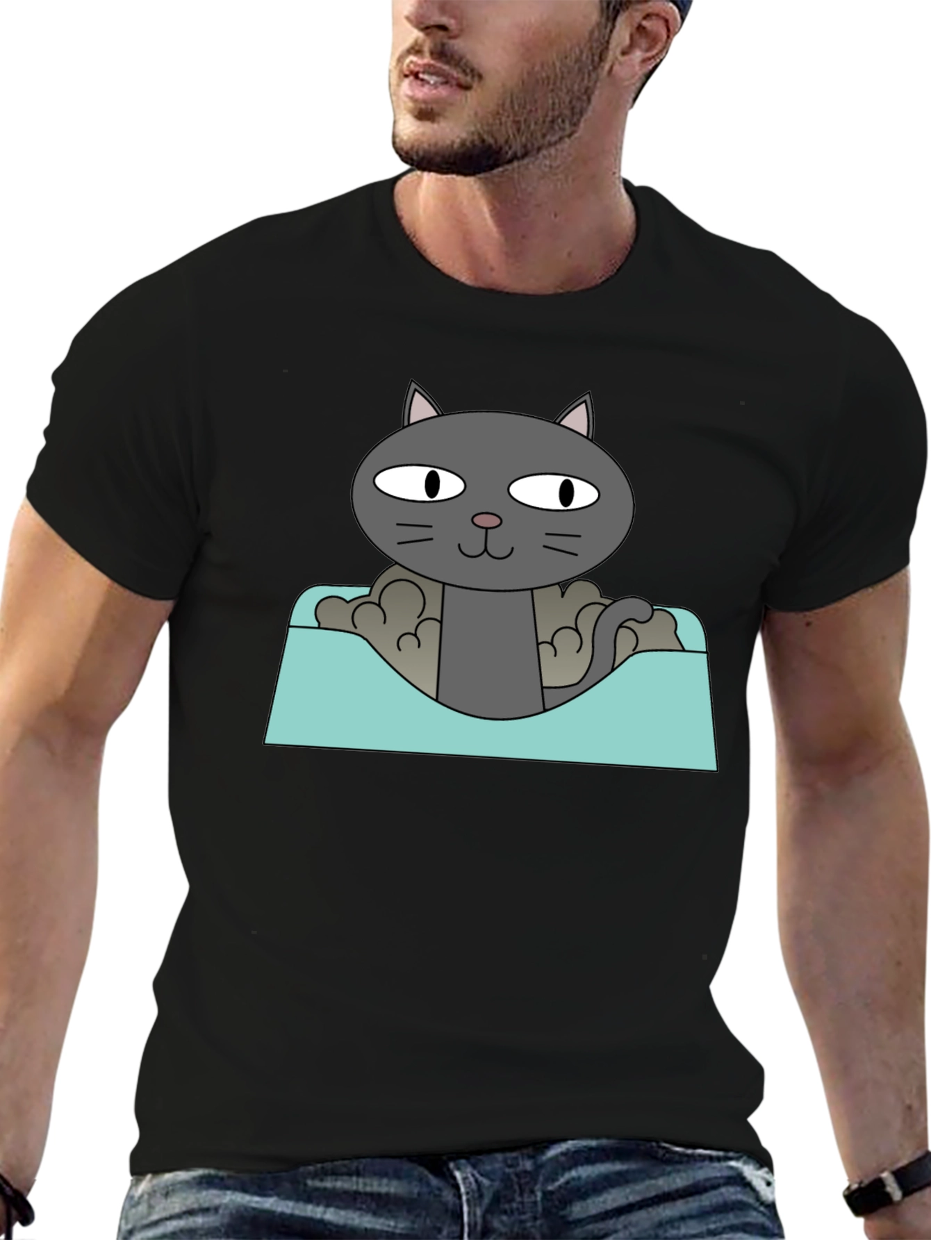 Cat in a Box Graphic T-Shirt - Black