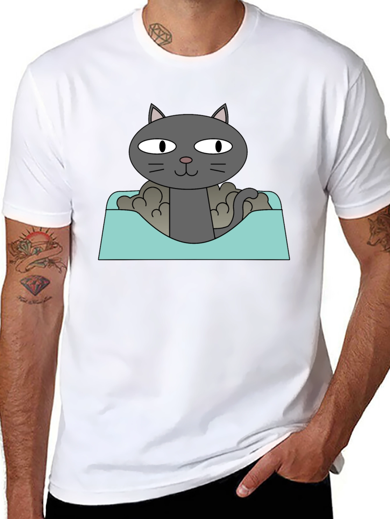 Cat in a Box Graphic T-Shirt - Black