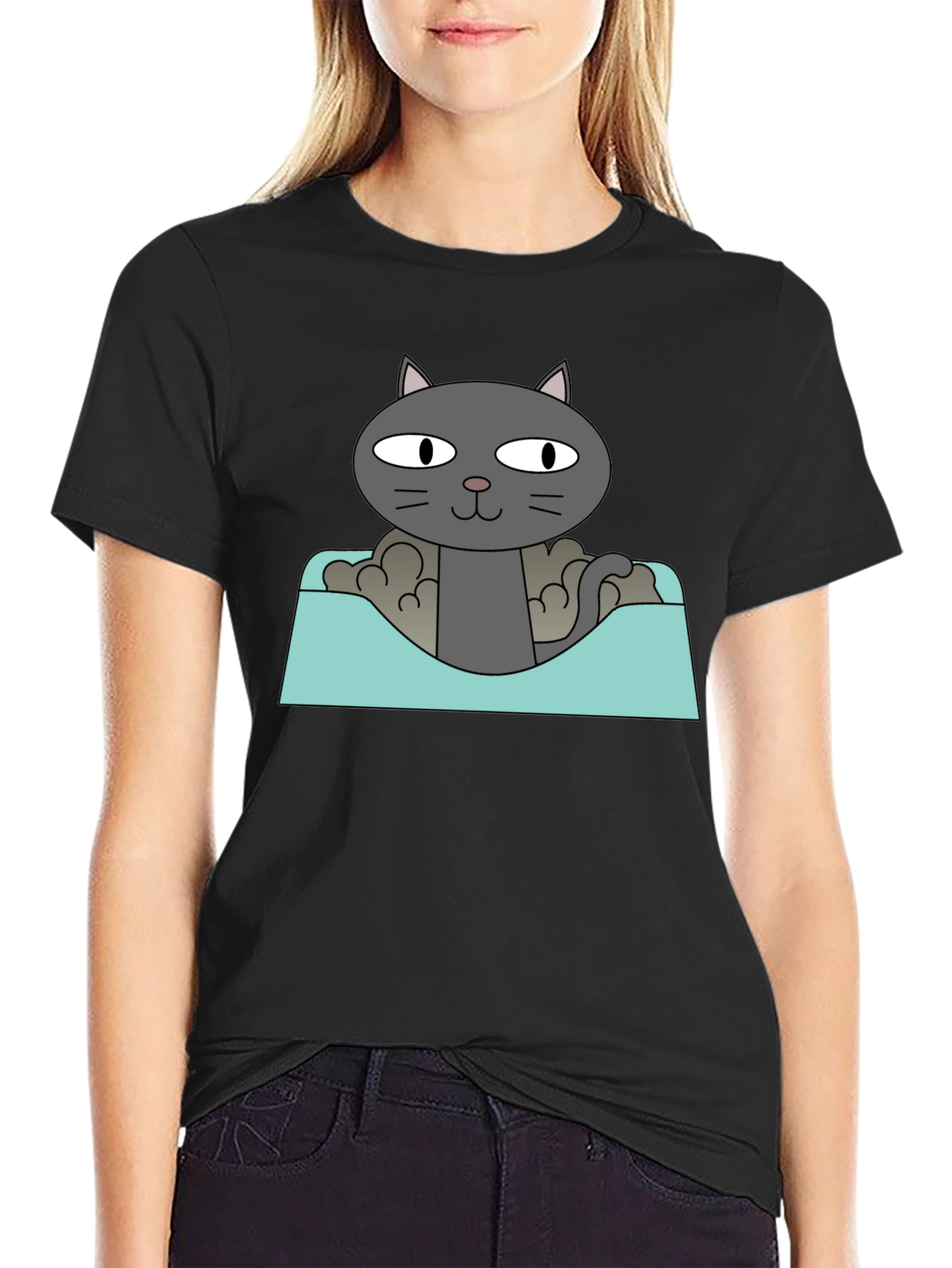 Cat in a Box Graphic T-Shirt - Black