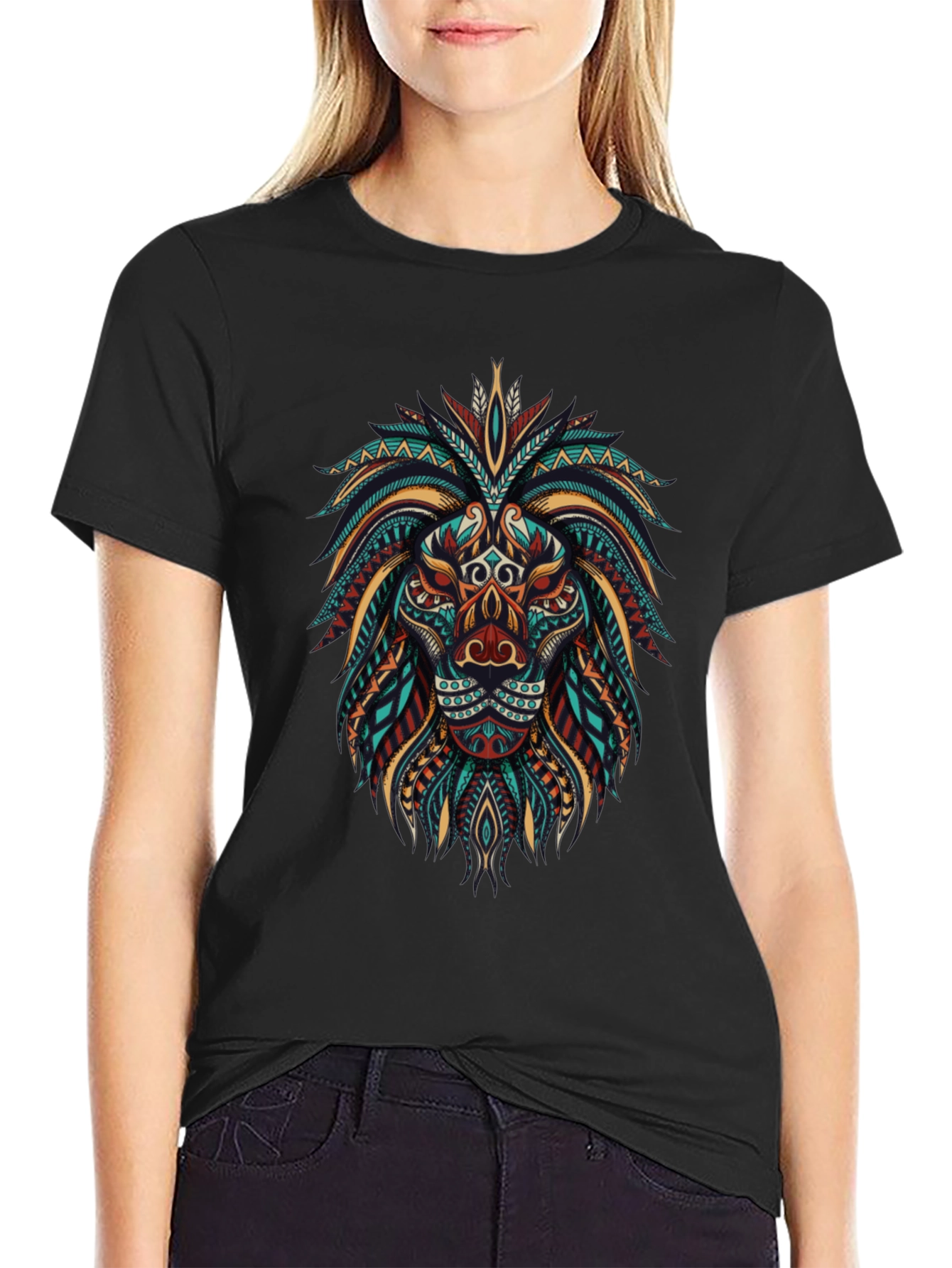 Tribal Lion Graphic Tee - Cool Artistic Design