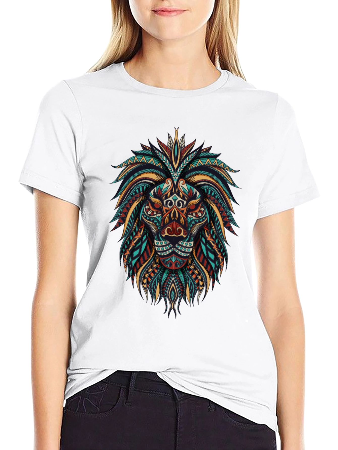 Tribal Lion Graphic Tee - Cool Artistic Design