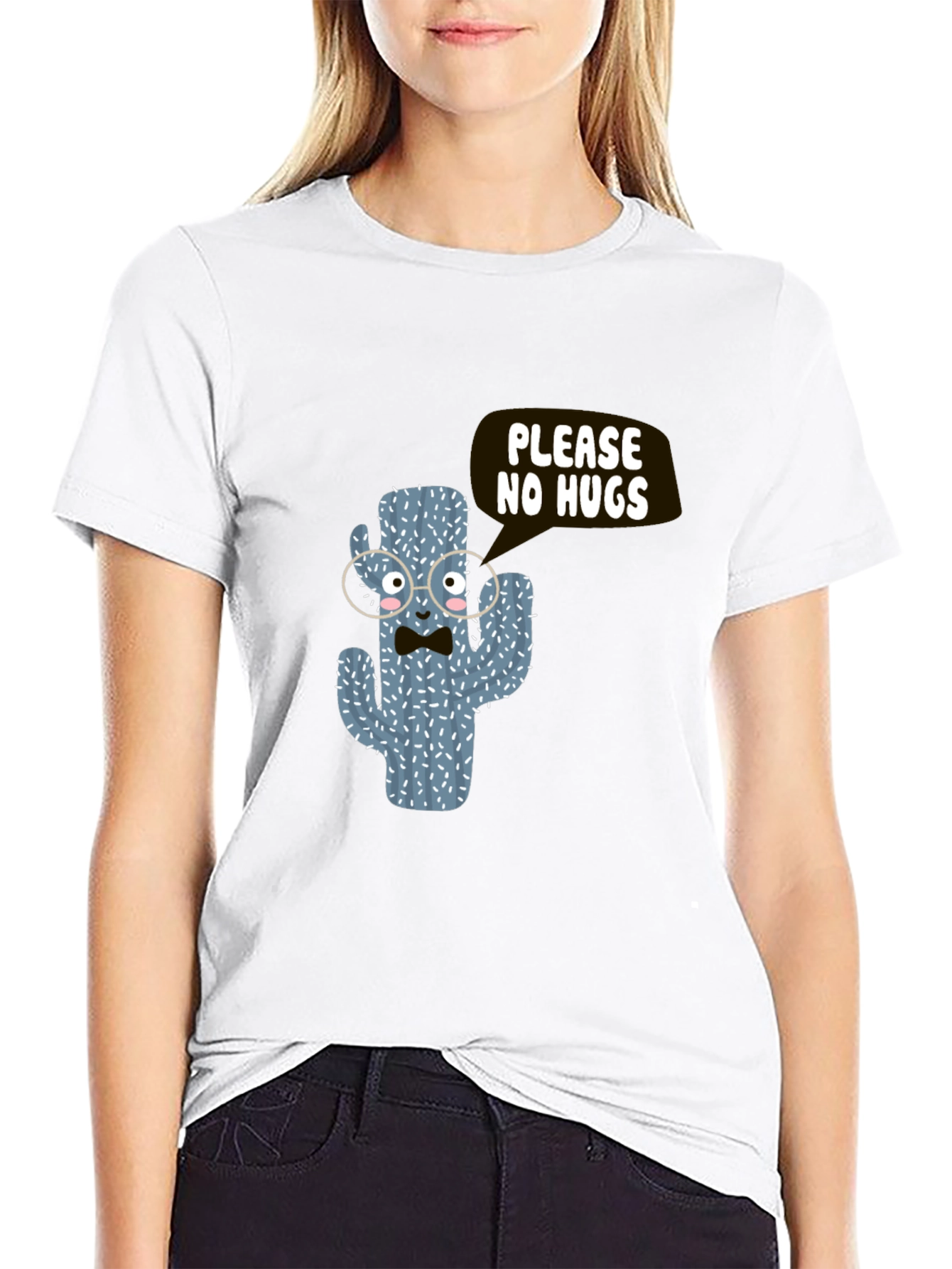 Funny Cactus No Hugs Black T-Shirt