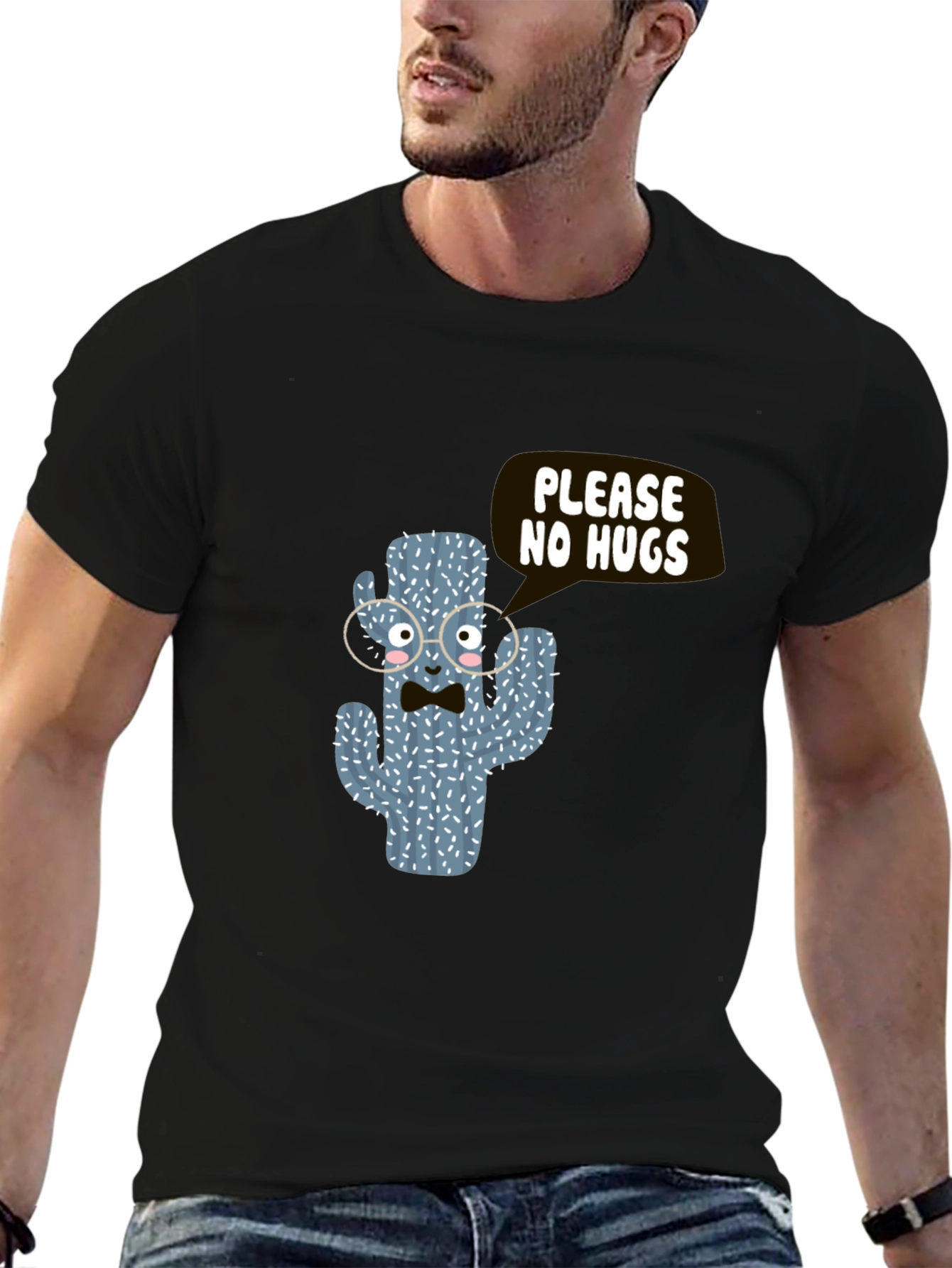 Funny Cactus No Hugs Black T-Shirt