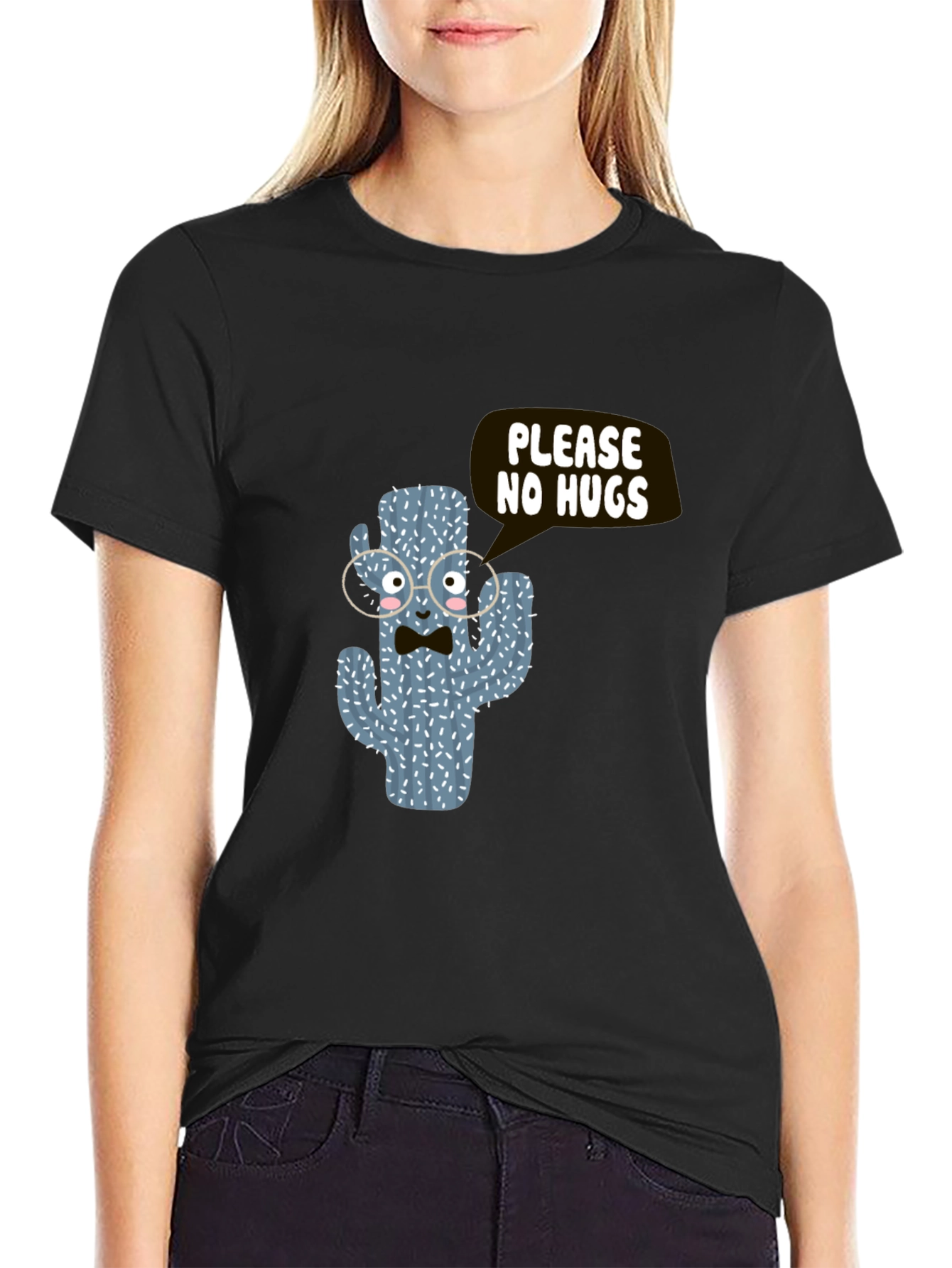Funny Cactus No Hugs Black T-Shirt