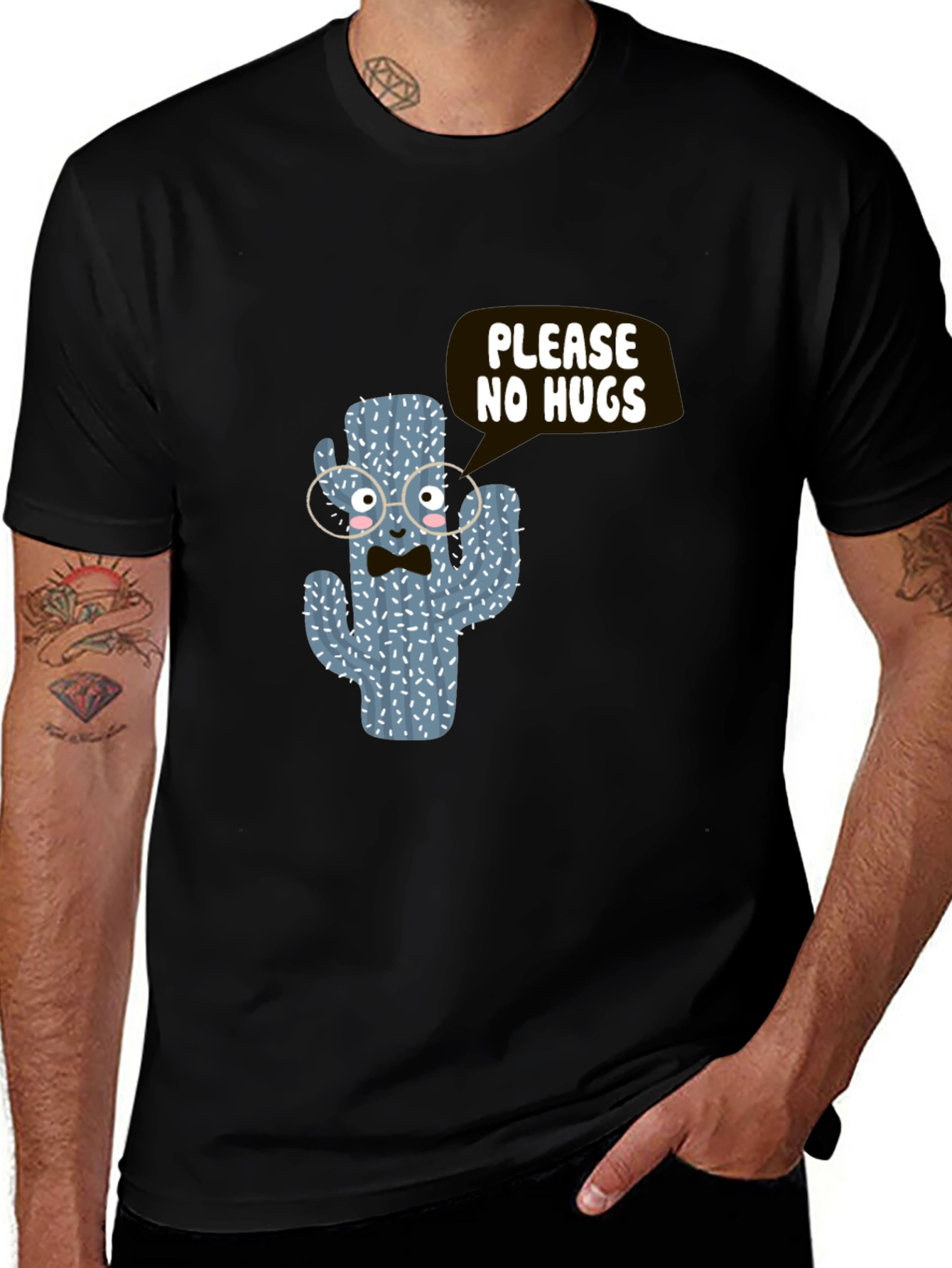 Funny Cactus No Hugs Black T-Shirt