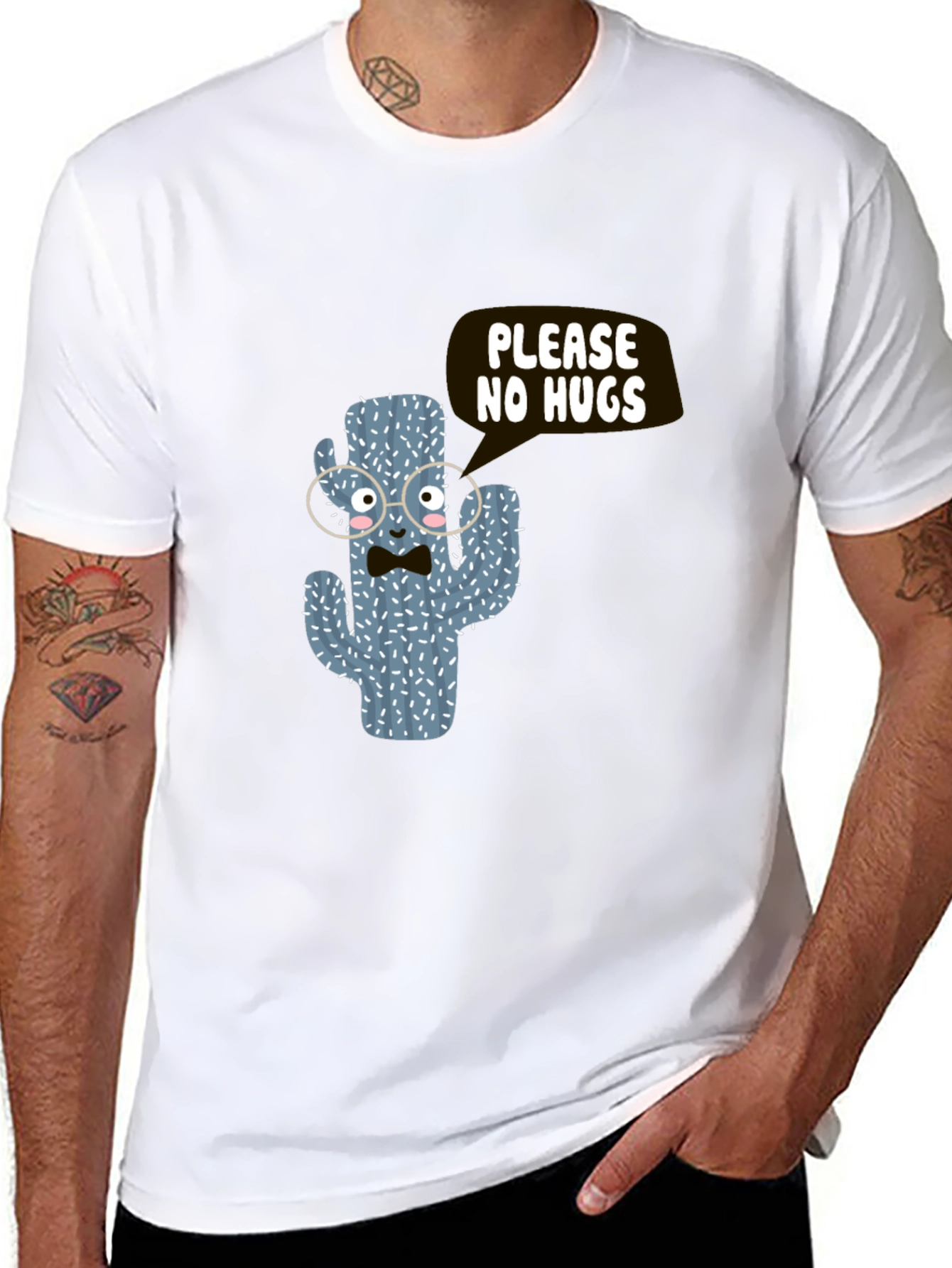 Funny Cactus No Hugs Black T-Shirt