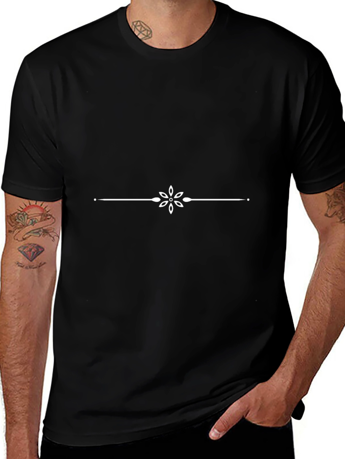 Minimalist Flower Divider Black T-Shirt