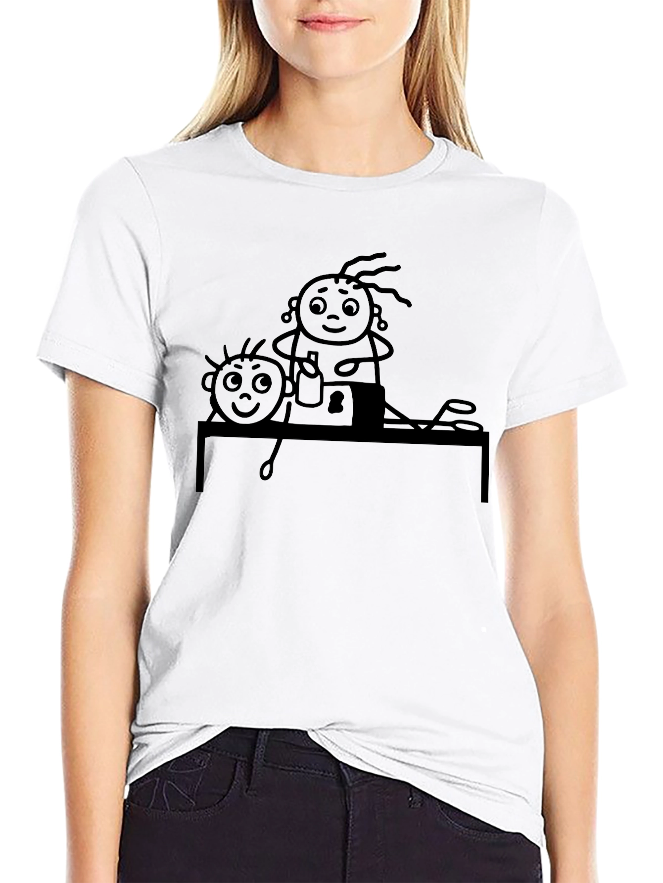 Stick Figure Family Crafting Black T-Shirt