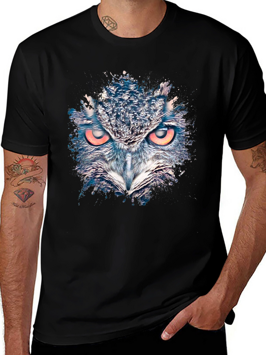 Owl Graphic Print Mens Black T-Shirt