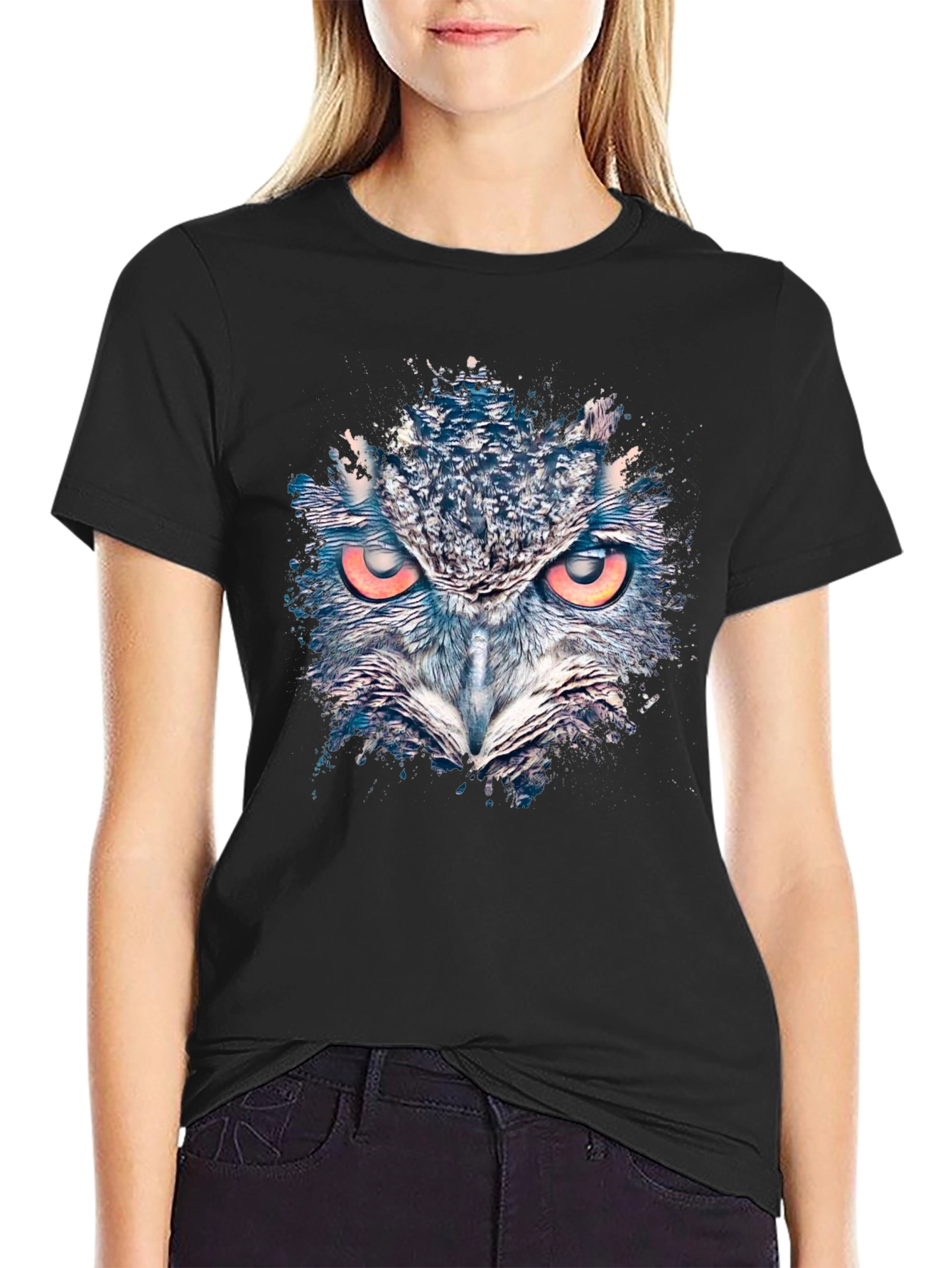 Owl Graphic Print Mens Black T-Shirt