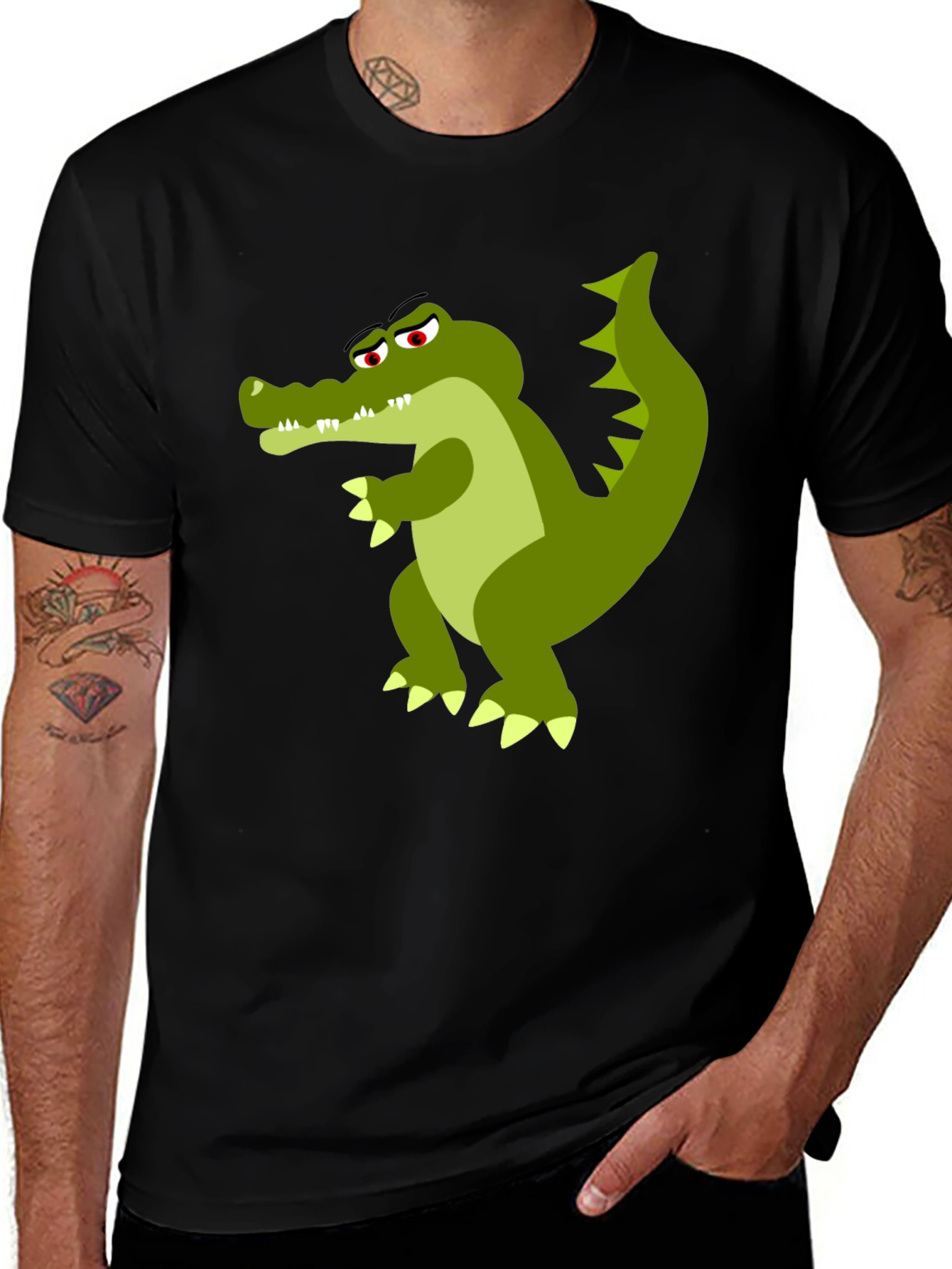 Cool Crocodile Graphic Tee - Black Cotton T-Shirt