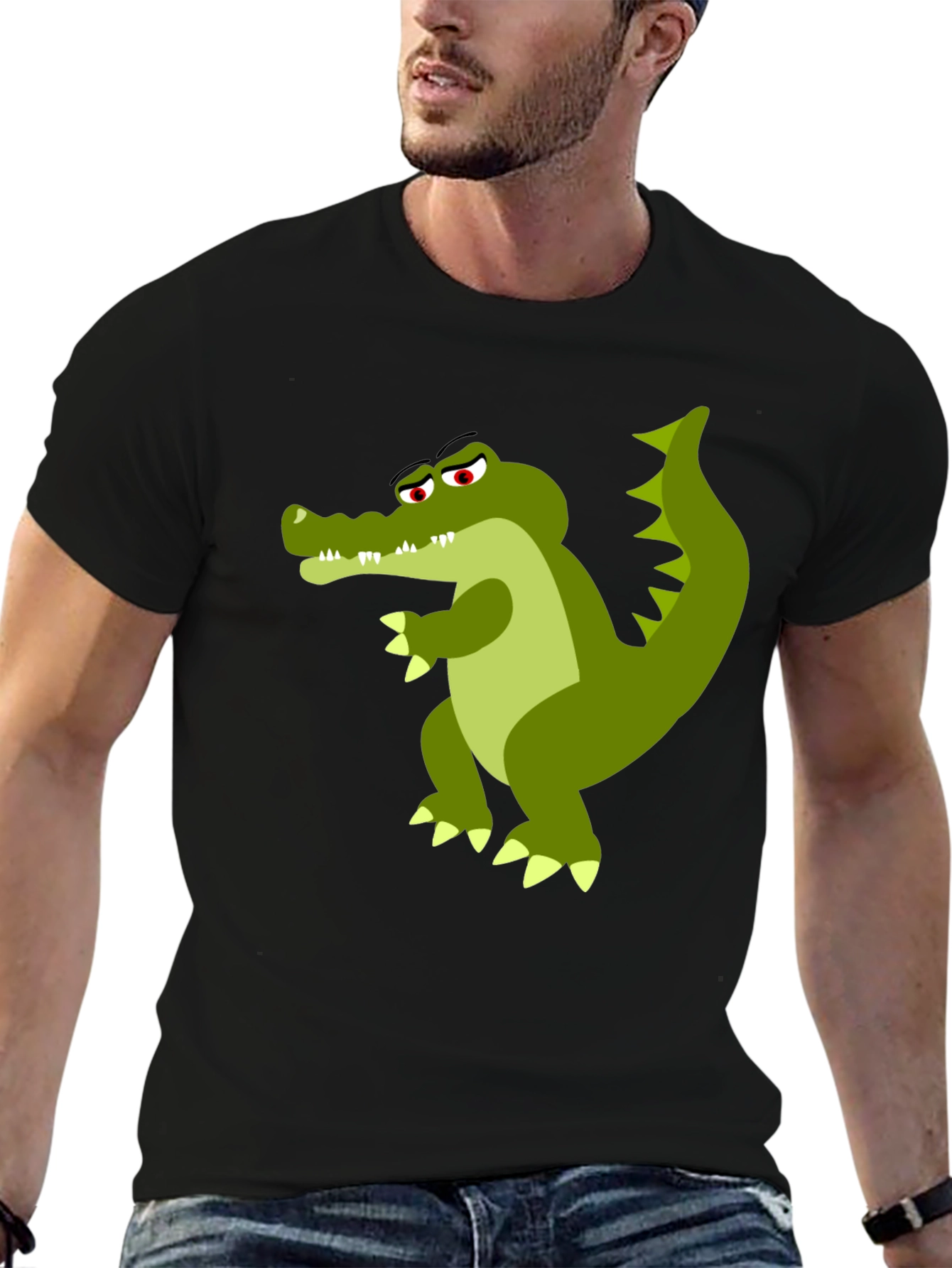 Cool Crocodile Graphic Tee - Black Cotton T-Shirt