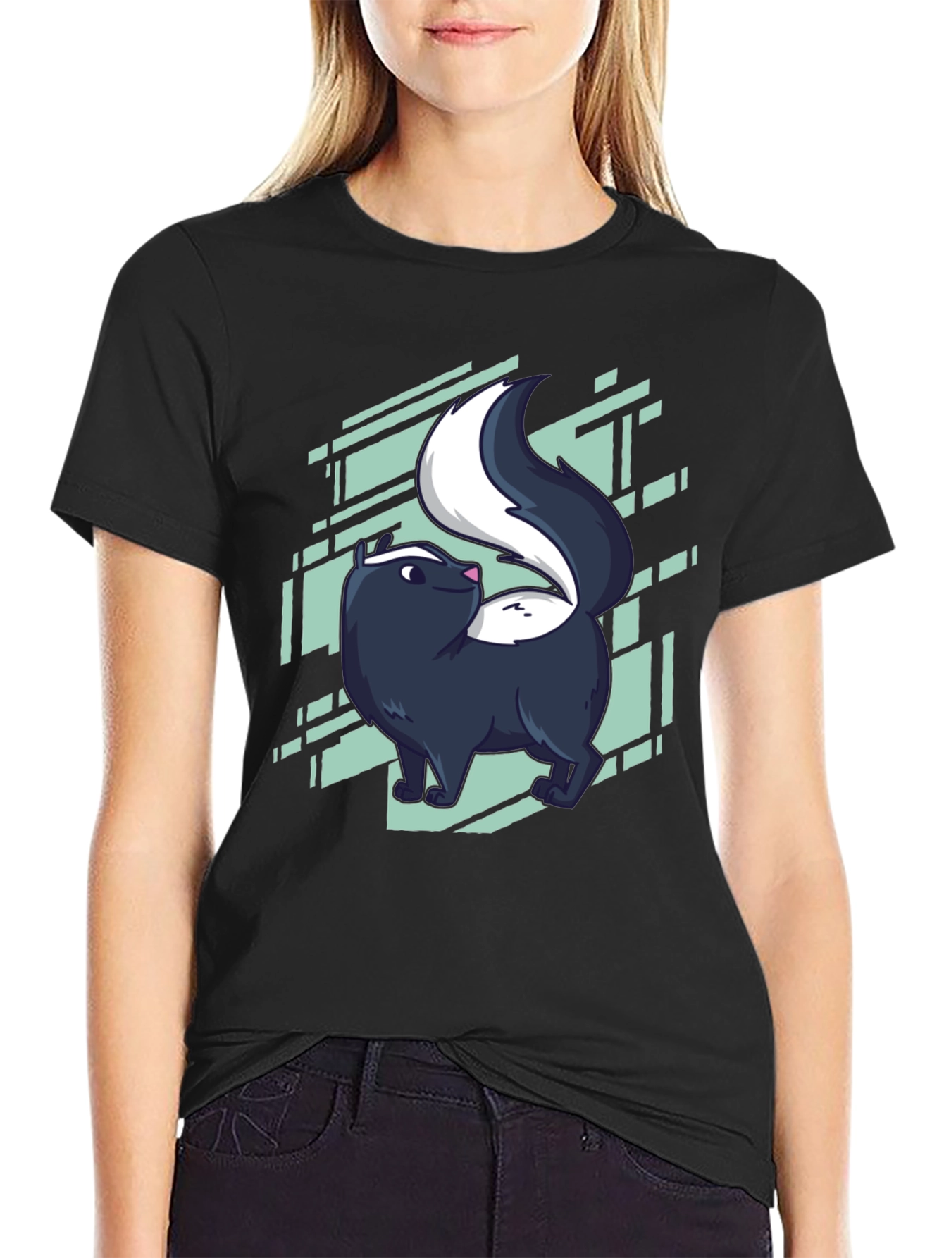Skunk Graphic Tee - Black Cotton Blend Shirt