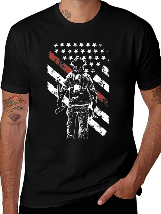 Firefighter American Flag Graphic T-Shirt