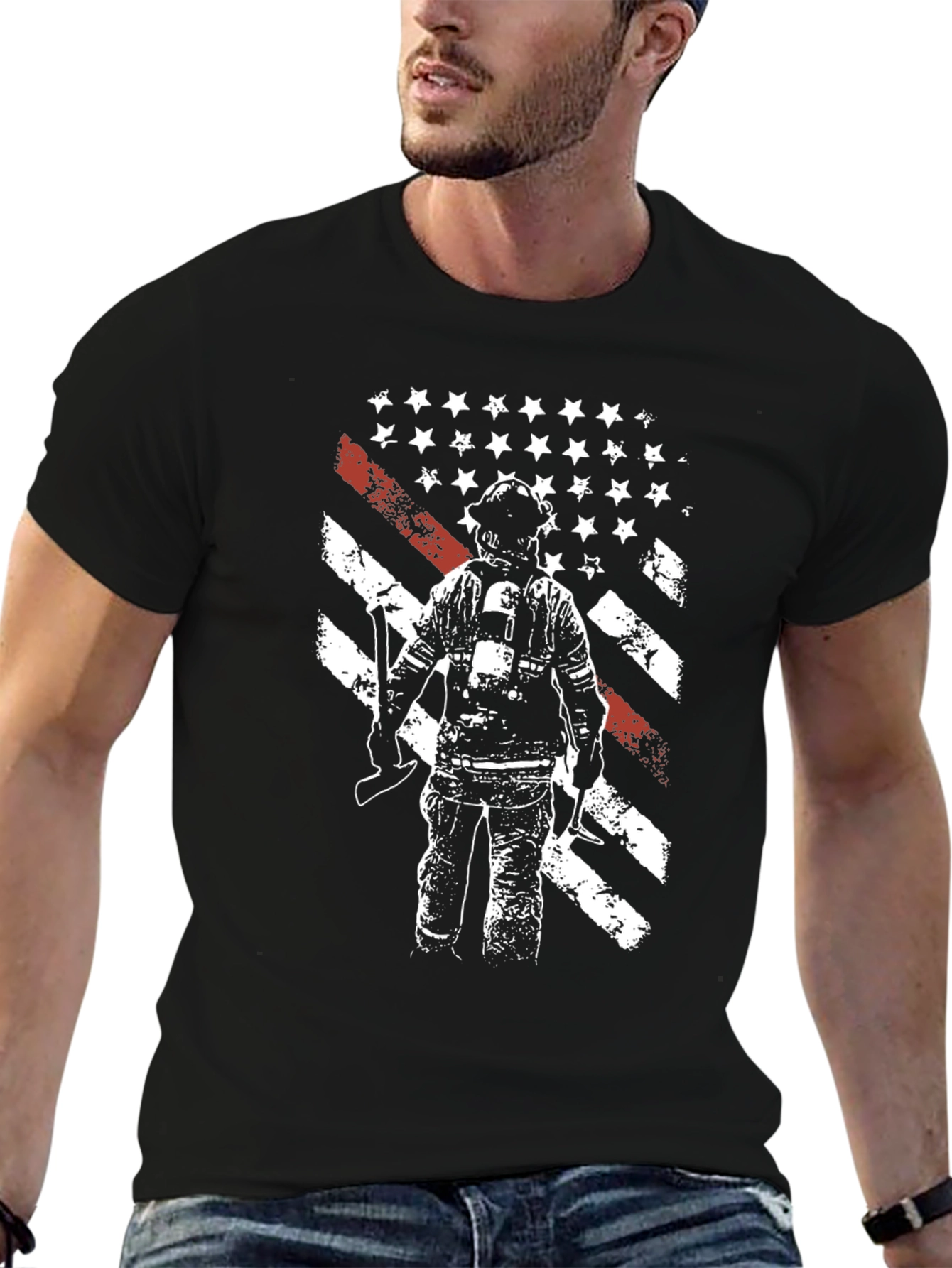 Firefighter American Flag Graphic T-Shirt