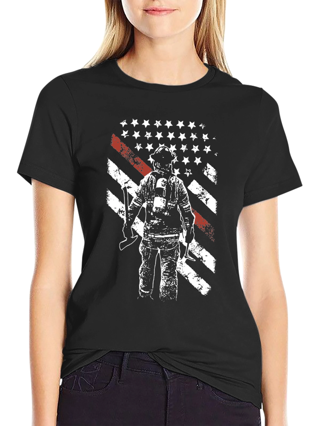 Firefighter American Flag Graphic T-Shirt