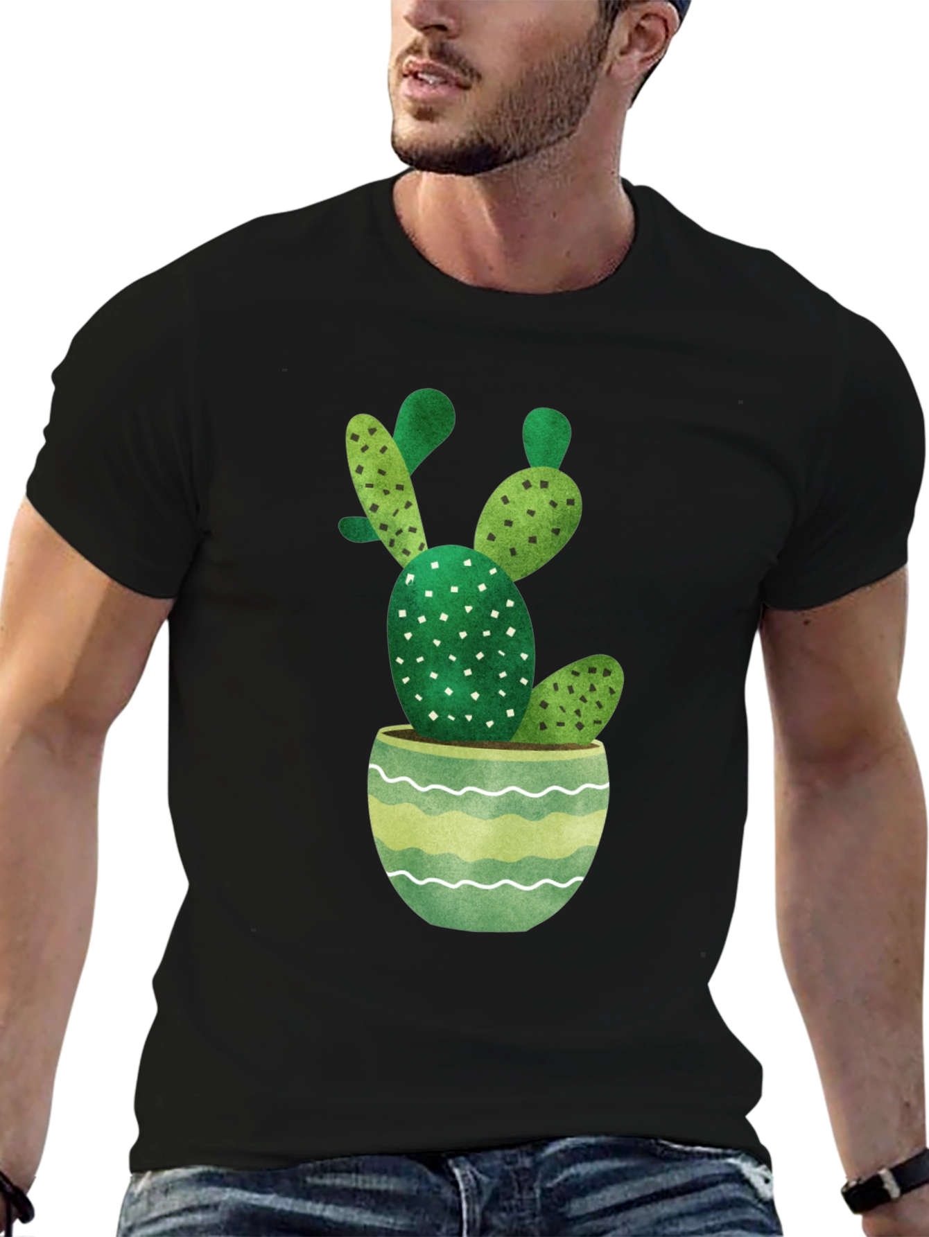 Cactus in Pot Graphic Tee - Stylish Black T-Shirt