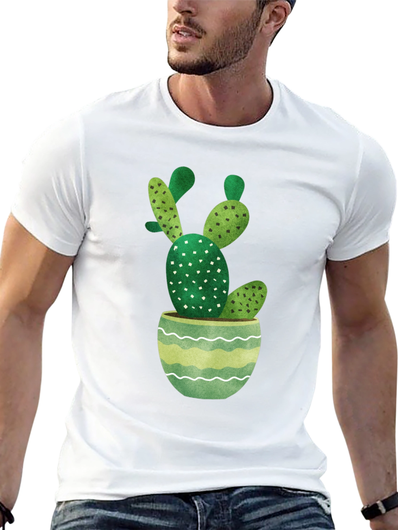Cactus in Pot Graphic Tee - Stylish Black T-Shirt