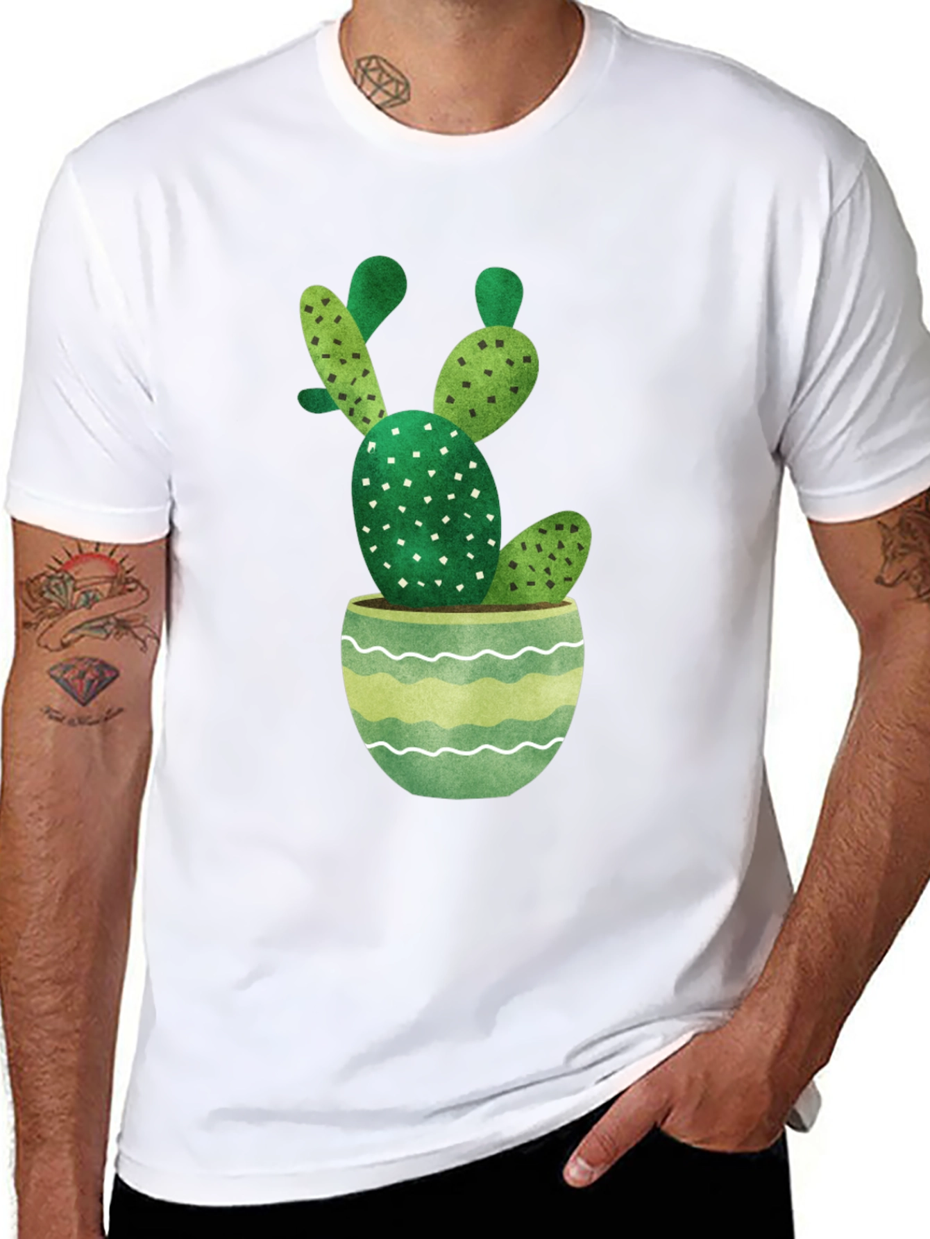 Cactus in Pot Graphic Tee - Stylish Black T-Shirt