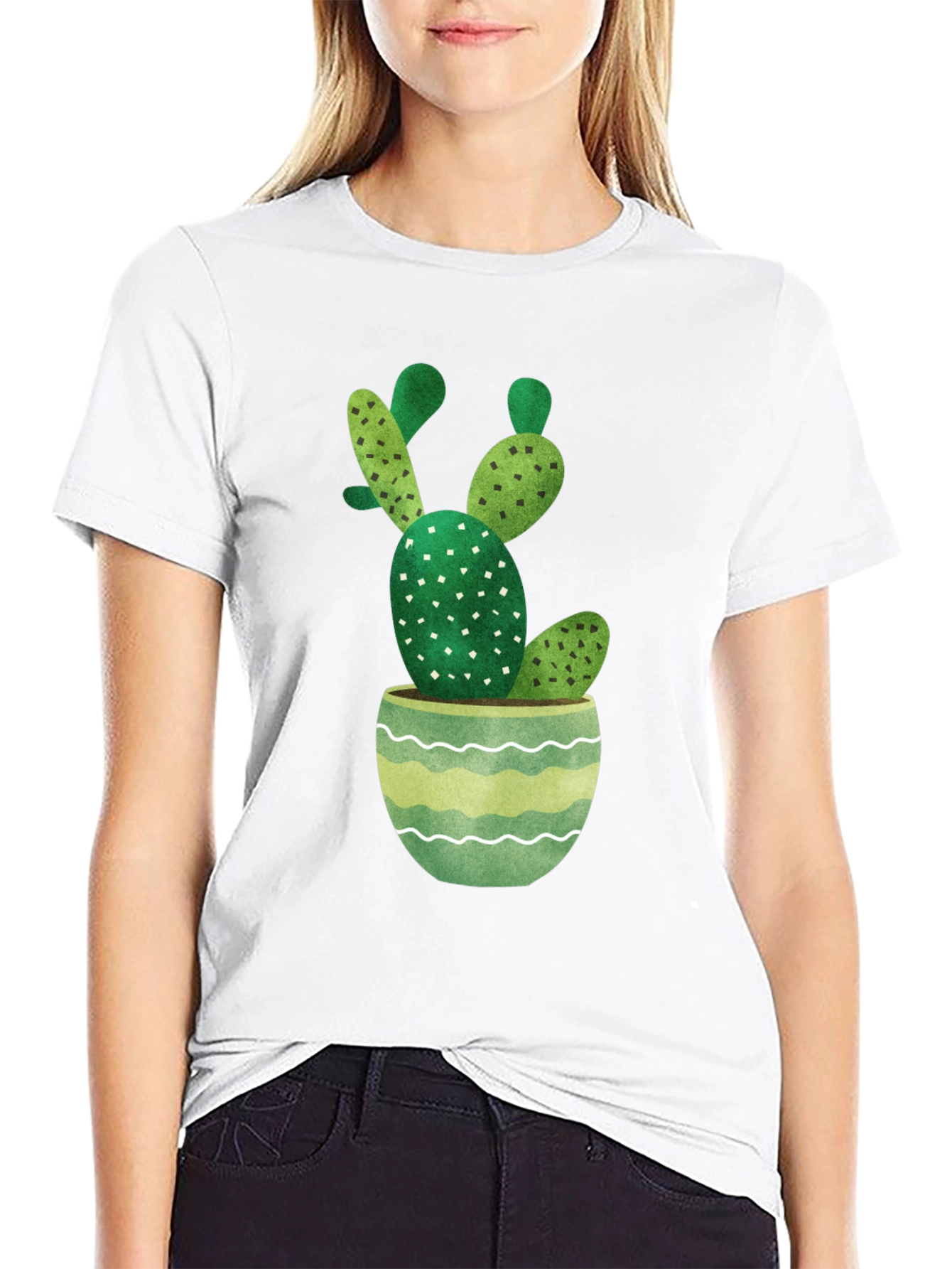 Cactus in Pot Graphic Tee - Stylish Black T-Shirt