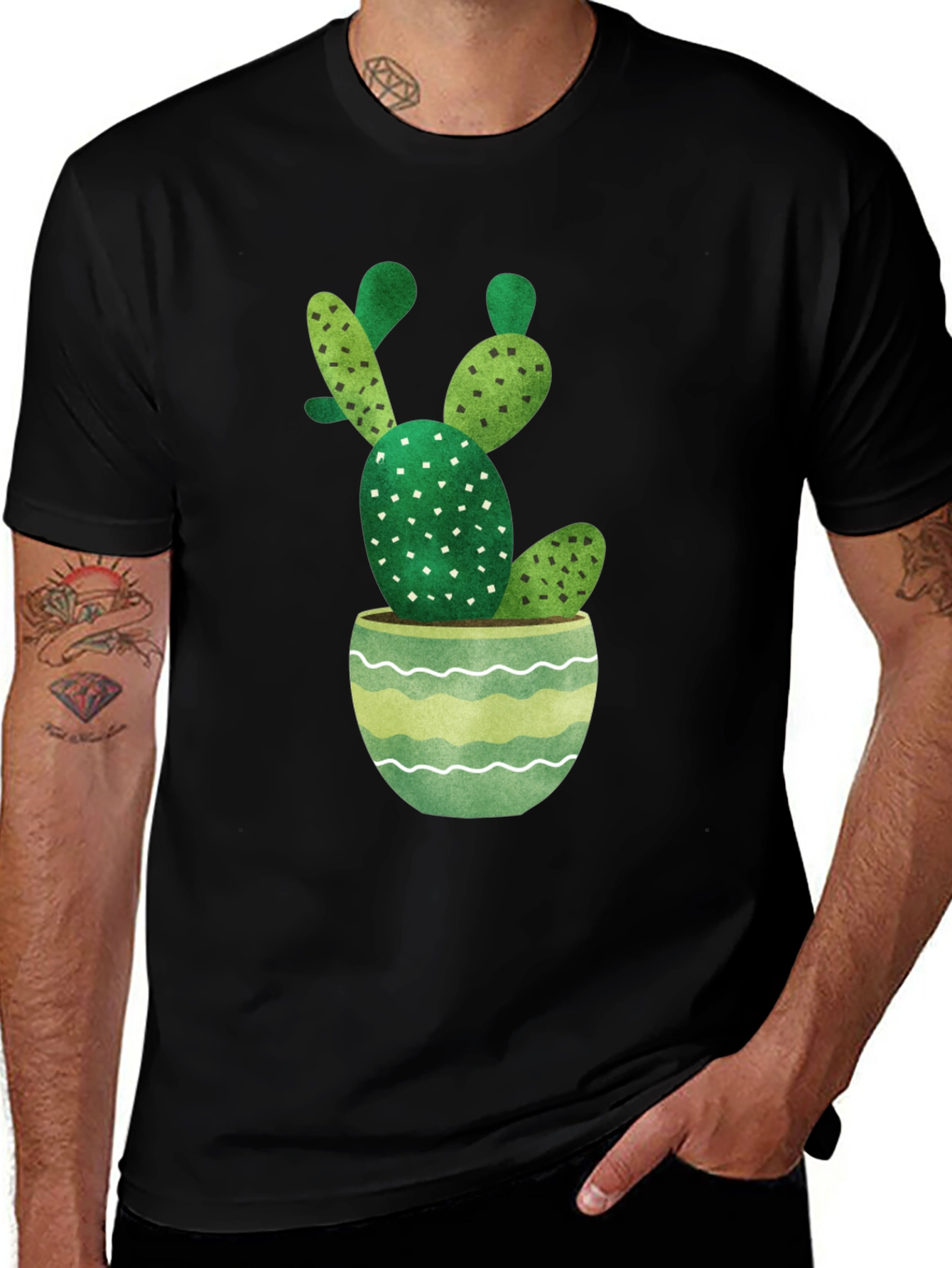 Cactus in Pot Graphic Tee - Stylish Black T-Shirt